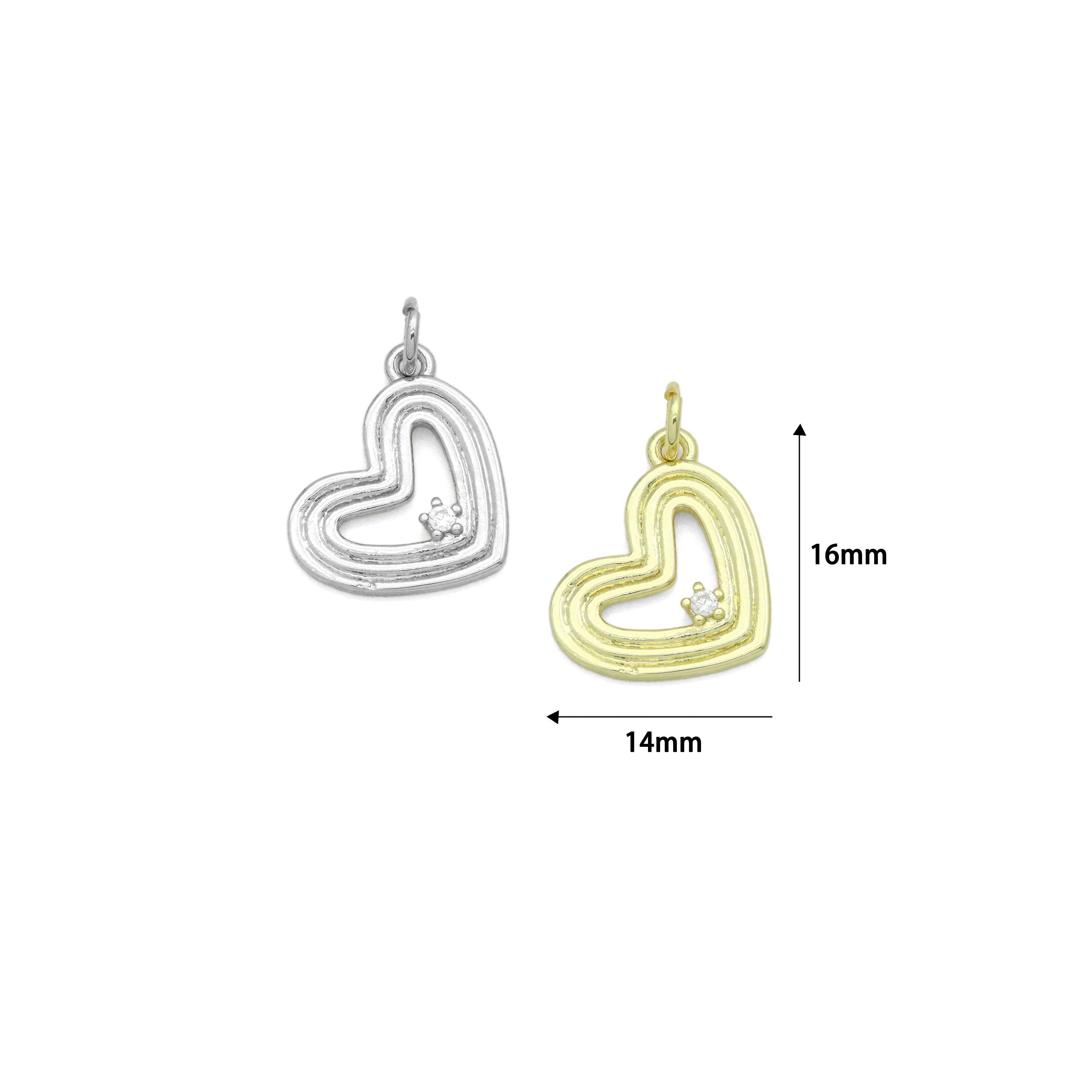 Clear CZ Gold Silver Heart Charm Pendant, Sku#LX943