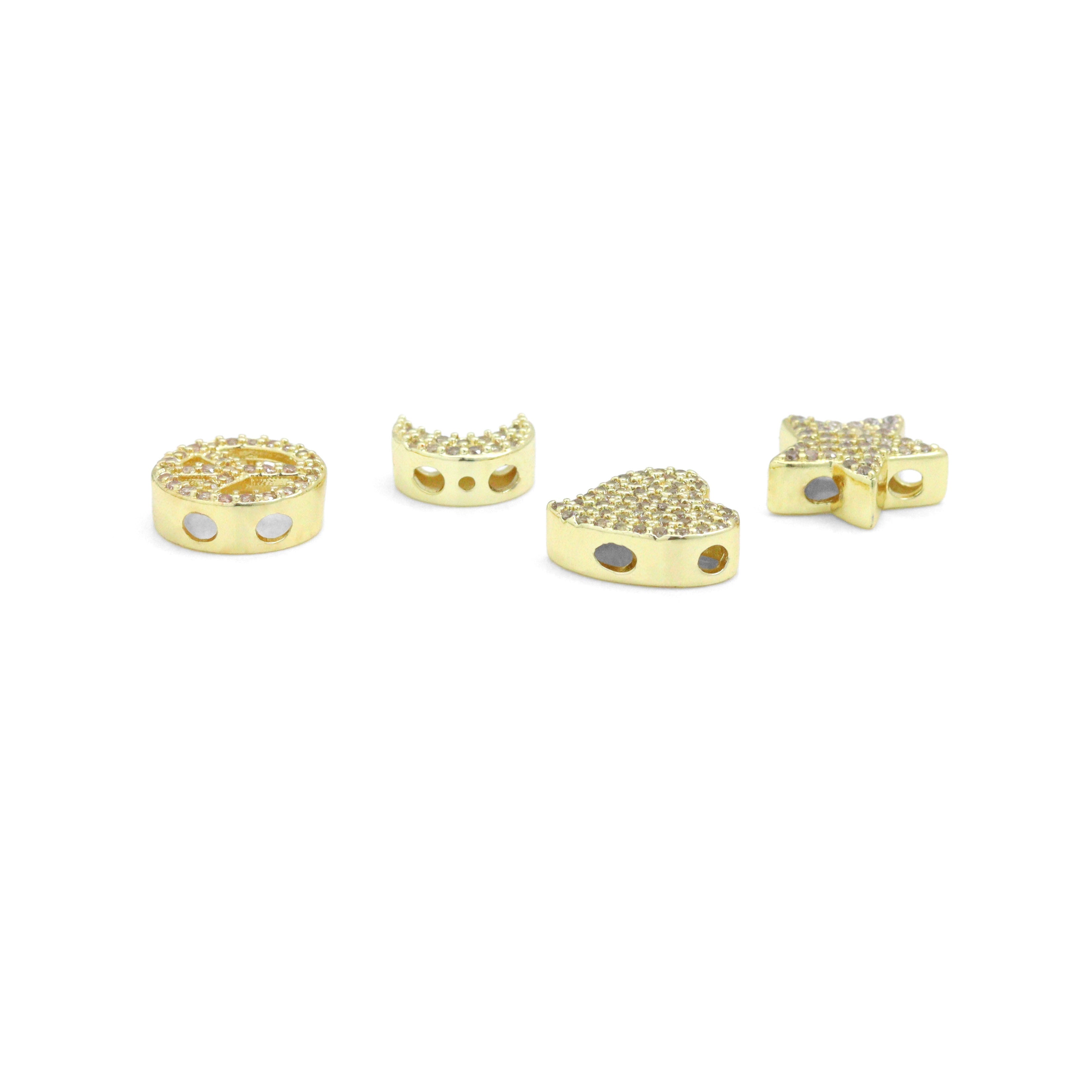 Clear CZ Gold Silver Heart Star Cresent Moon peace sign spacer beads Charm Pendant, Sku#LX945