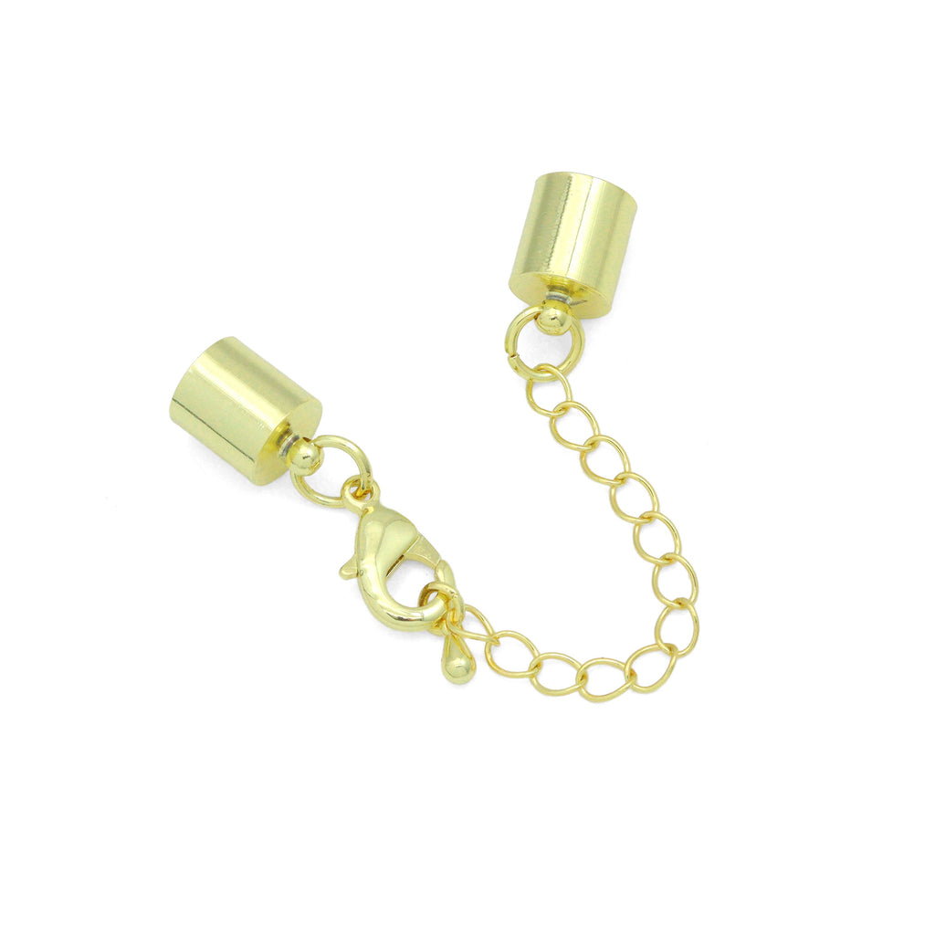 5mm/8.5mm Gold End Cap Clasp with Extender Chain for Leather Cord, Scarf, and Jewelry, Sku#LX947