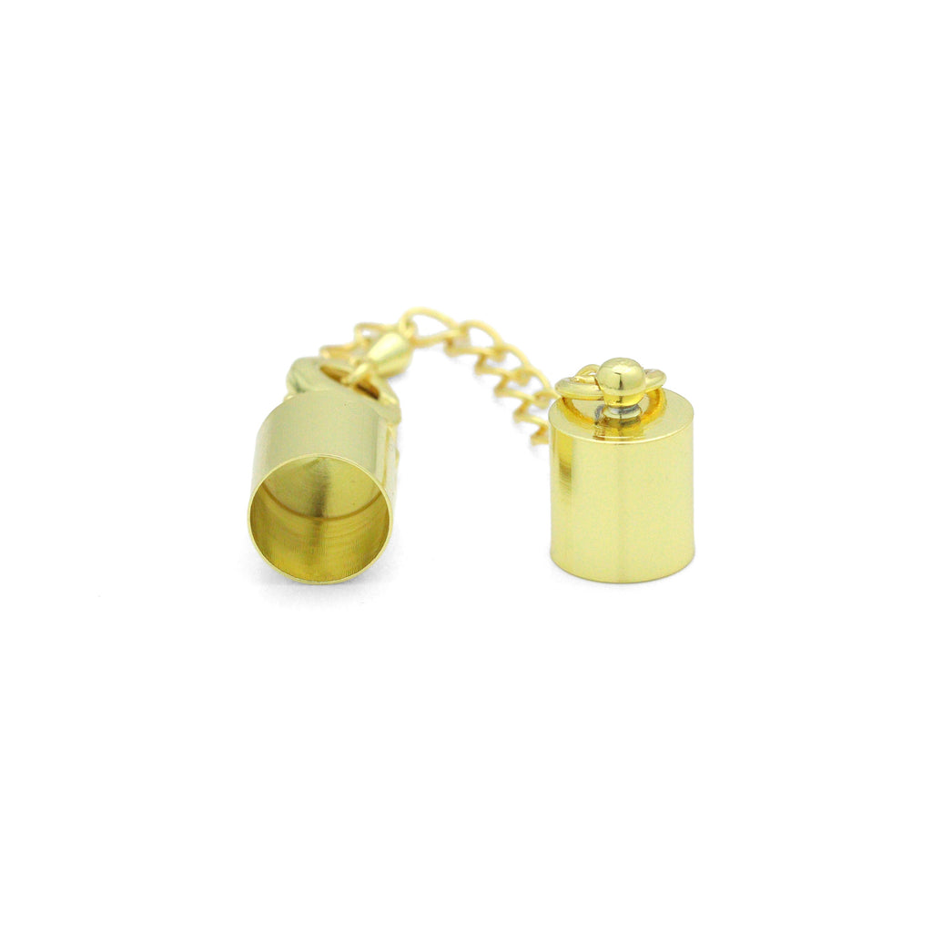 5mm/8.5mm Gold End Cap Clasp with Extender Chain for Leather Cord, Scarf, and Jewelry, Sku#LX947