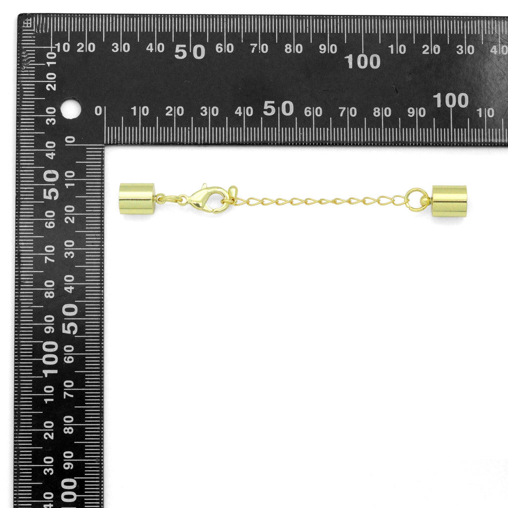 5mm/8.5mm Gold End Cap Clasp with Extender Chain for Leather Cord, Scarf, and Jewelry, Sku#LX947