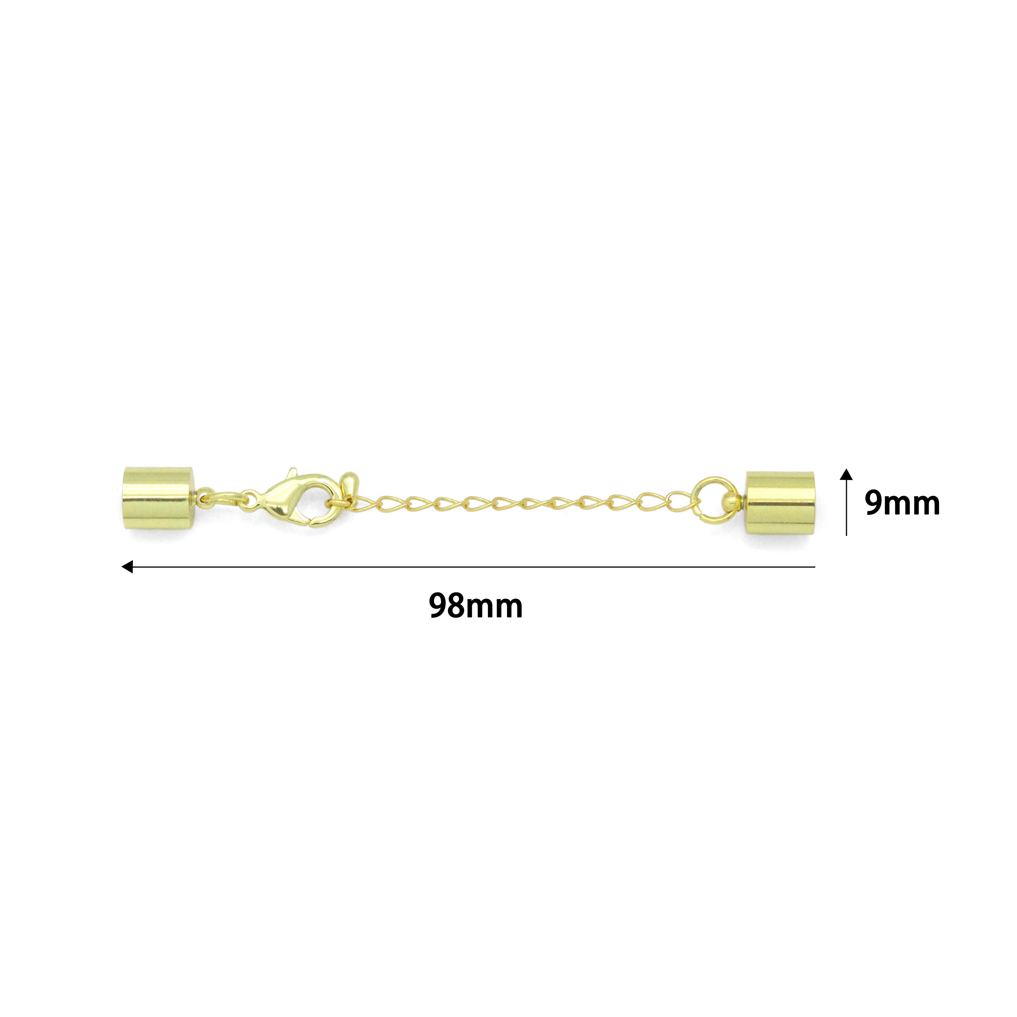 5mm/8.5mm Gold End Cap Clasp with Extender Chain for Leather Cord, Scarf, and Jewelry, Sku#LX947