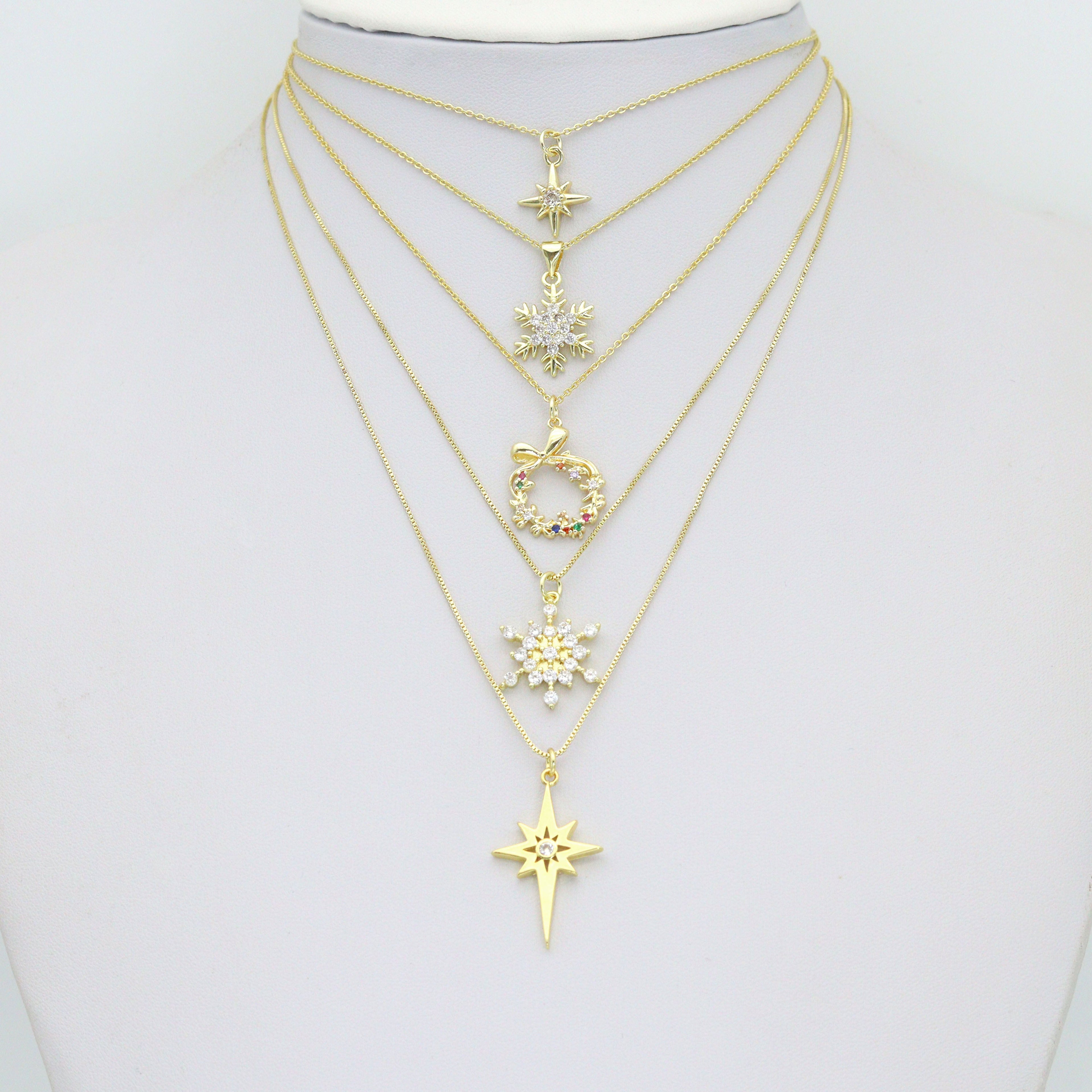 Gold Silver Holiday Wreath Snowflake  North Star Charm Pendant for Holiday necklace bracelet DIY, Sku#LX948