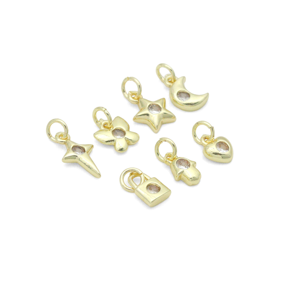 Clear CZ Gold Silver Star Butterfly Cresent Moon Lock Heart Charm Pendant, Sku#LX950