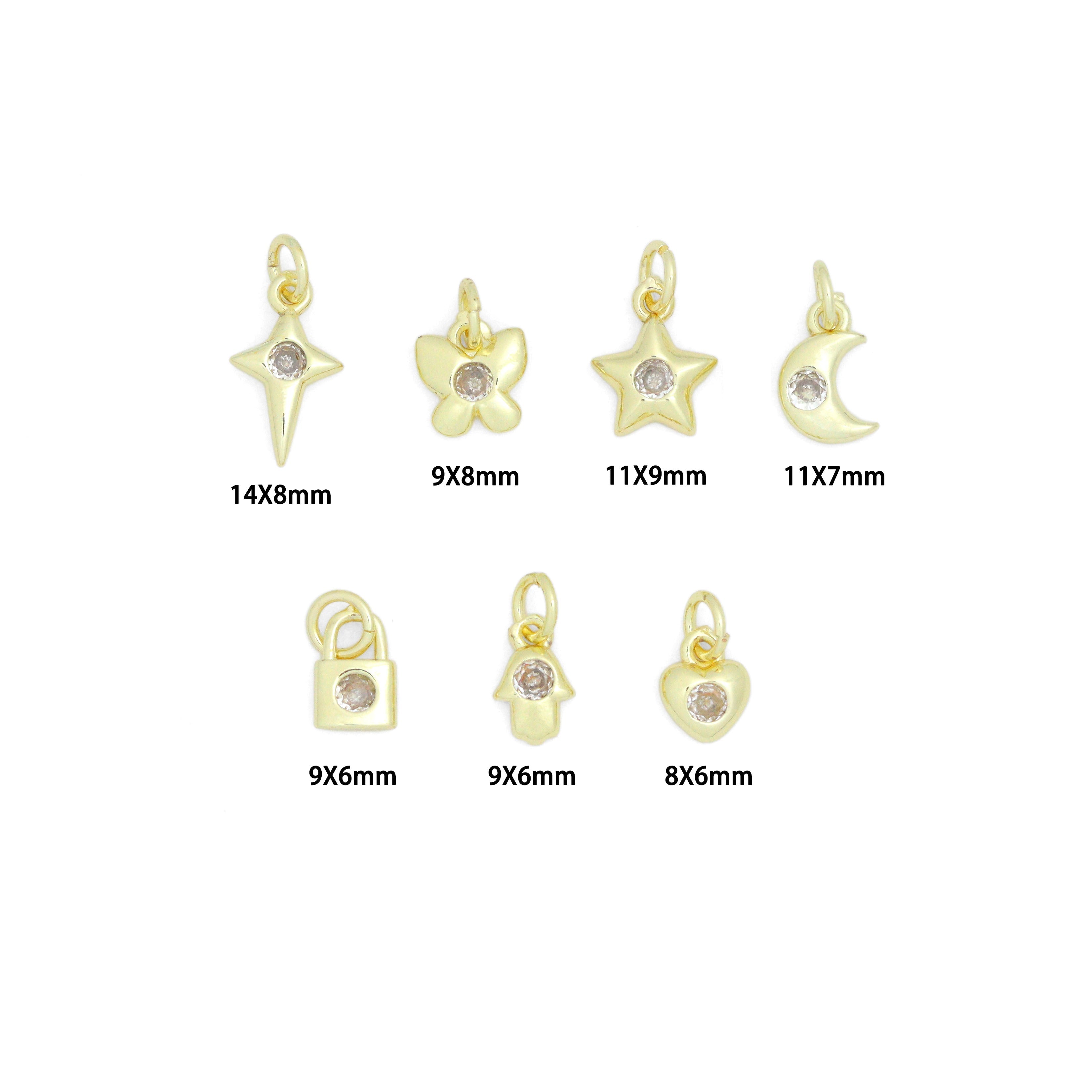 Clear CZ Gold Silver Star Butterfly Cresent Moon Lock Heart Charm Pendant, Sku#LX950