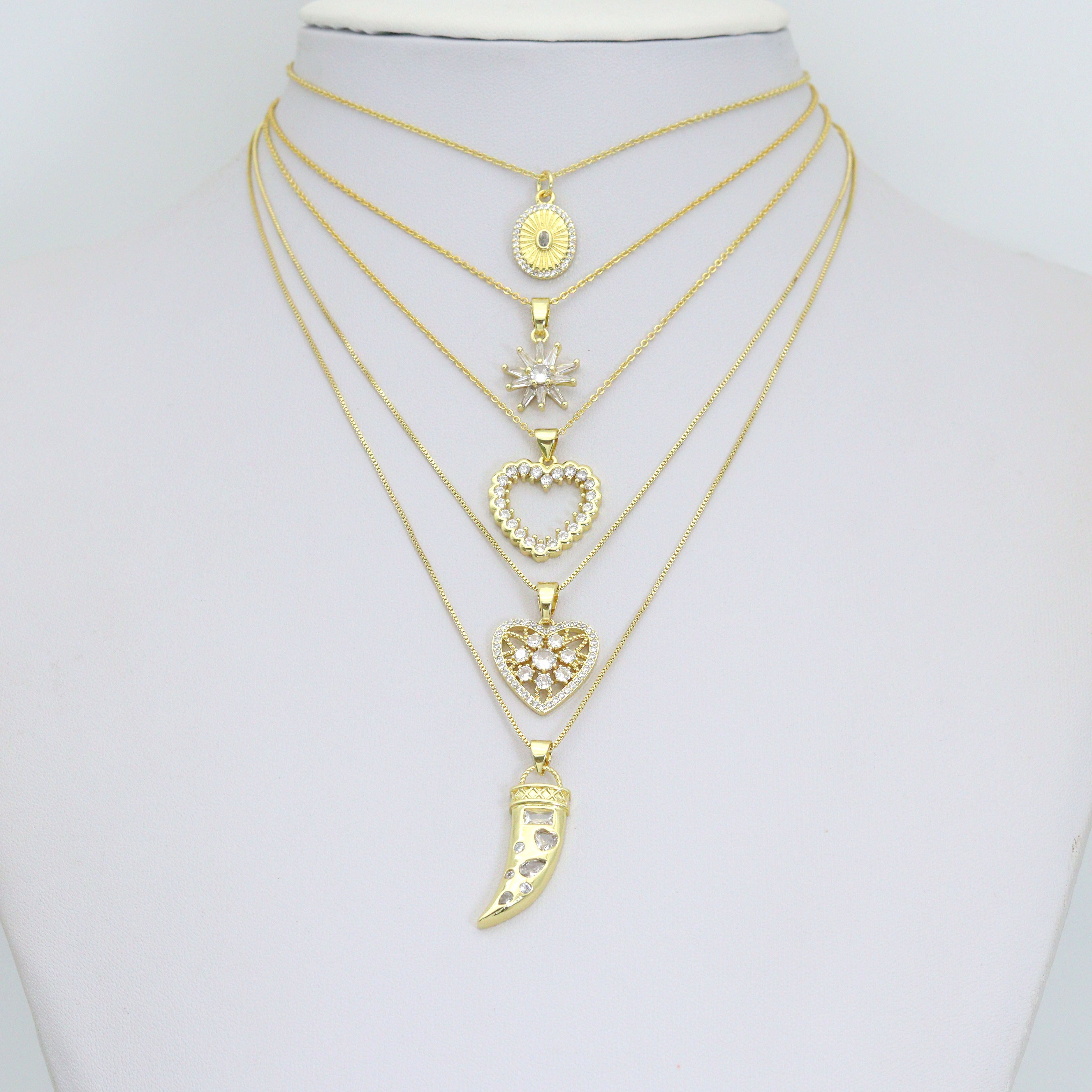 Gold Charm Collections-Oval Medallion, heart, Horn and Starburst, Sku#LX955