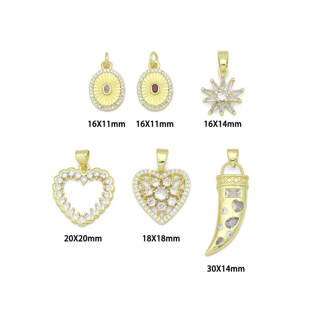 Gold Charm Collections-Oval Medallion, heart, Horn and Starburst, Sku#LX955