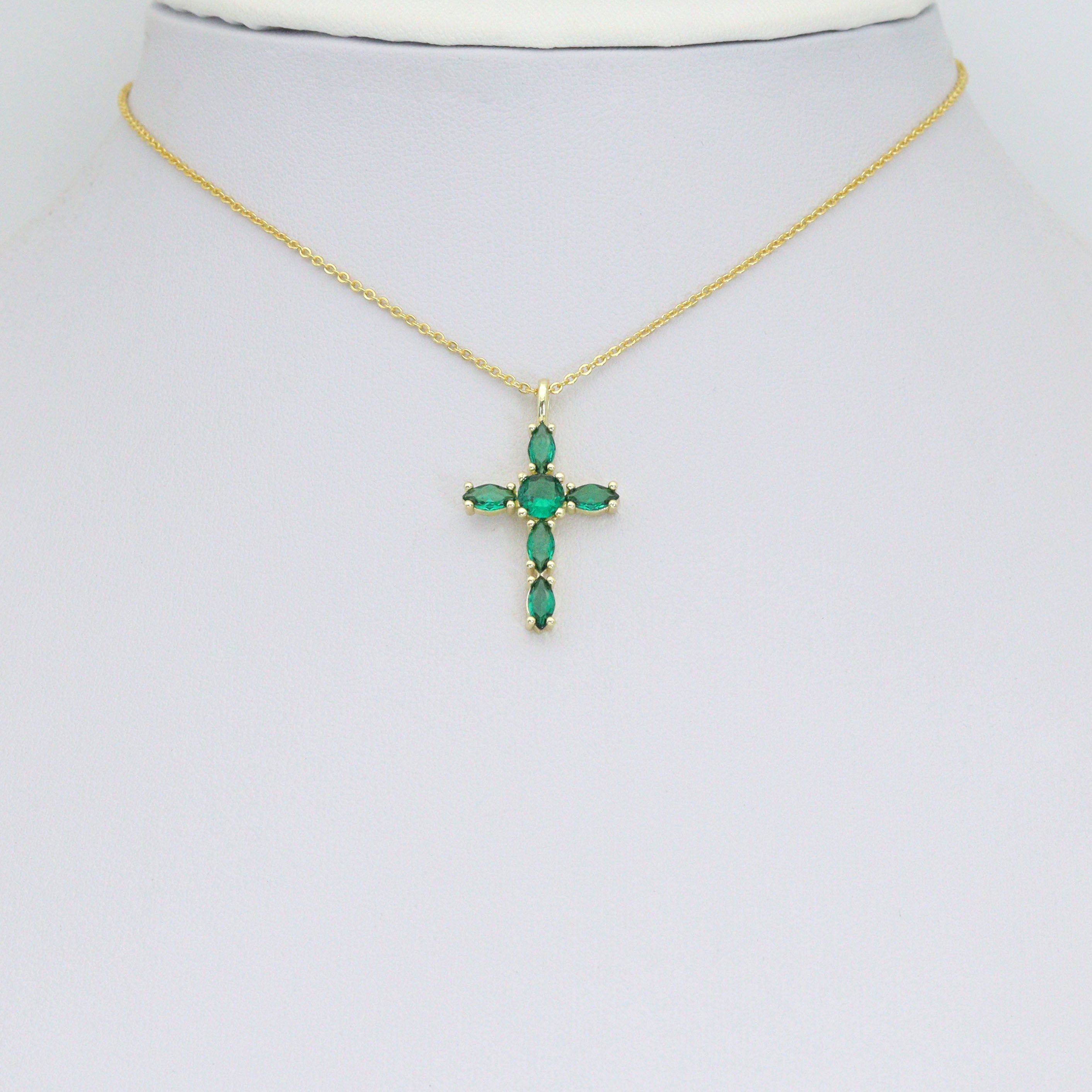 Gold Cross Pendant Collection – Clear, Pink & Green Crystal, Sku#LX958