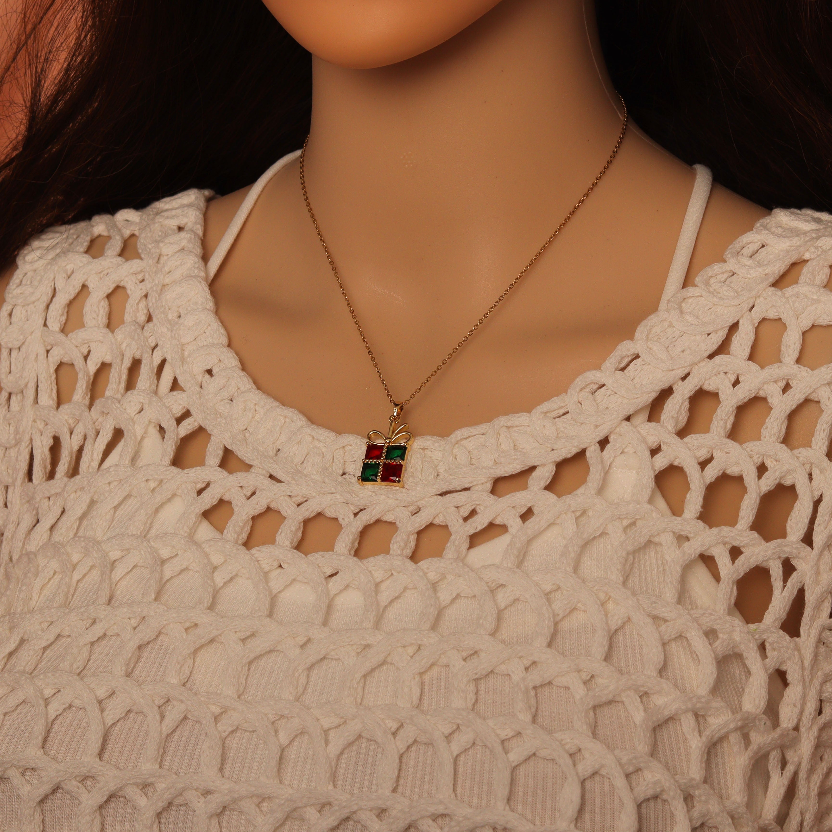 Christmas Gift box Pendant Link Chain Necklace , sku#LX964
