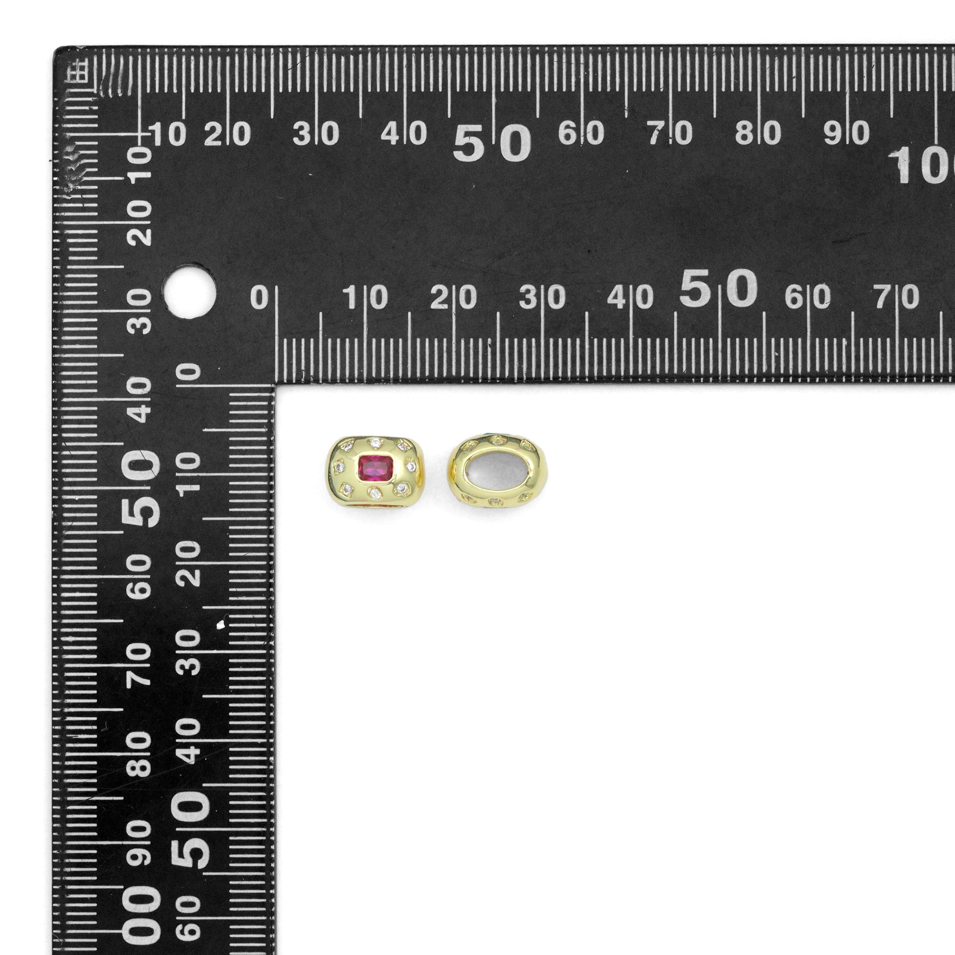Pink Green CZ Gold Large Hole Oval Spacer Beads Charm Pendant, Sku#LX967