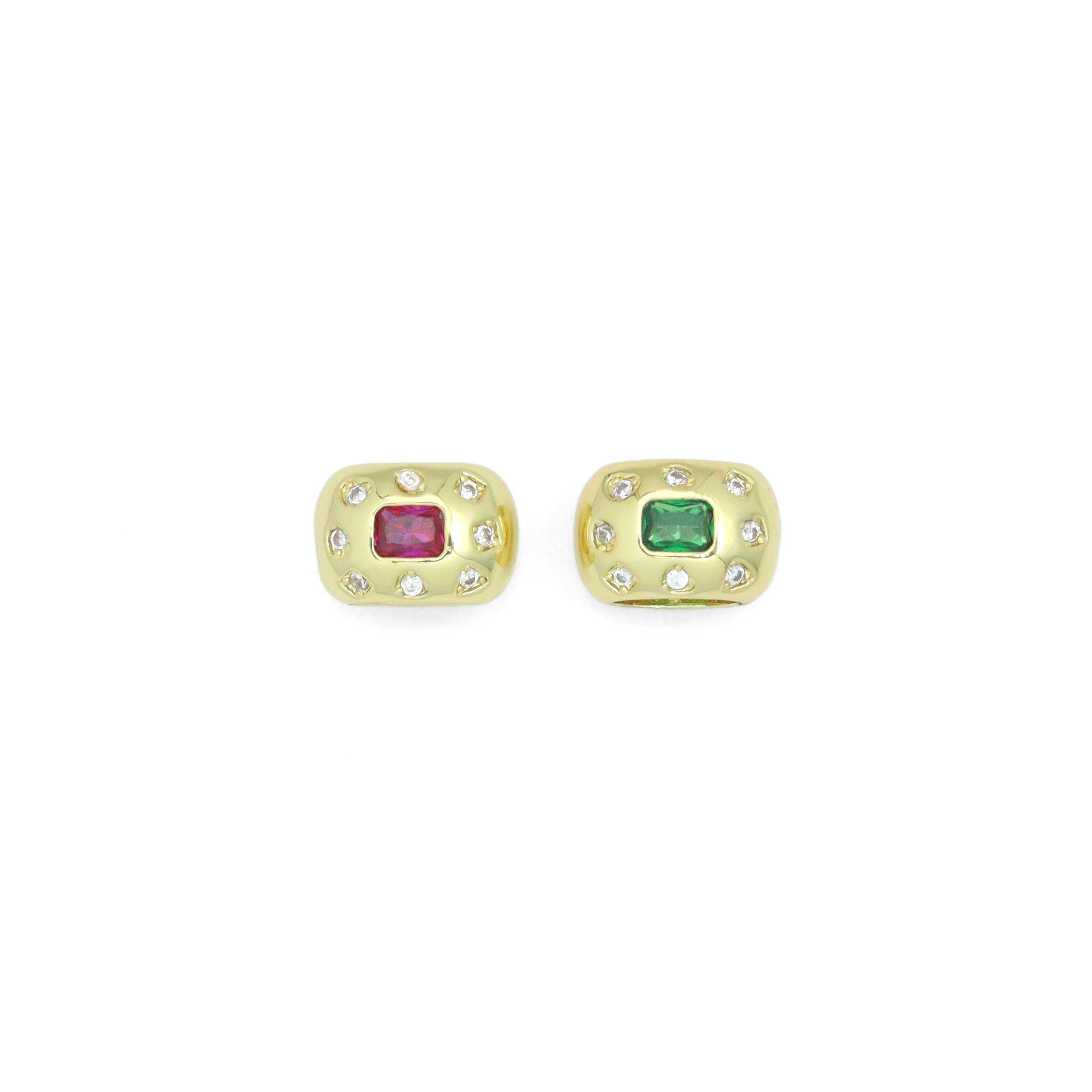 Pink Green CZ Gold Large Hole Oval Spacer Beads Charm Pendant, Sku#LX967