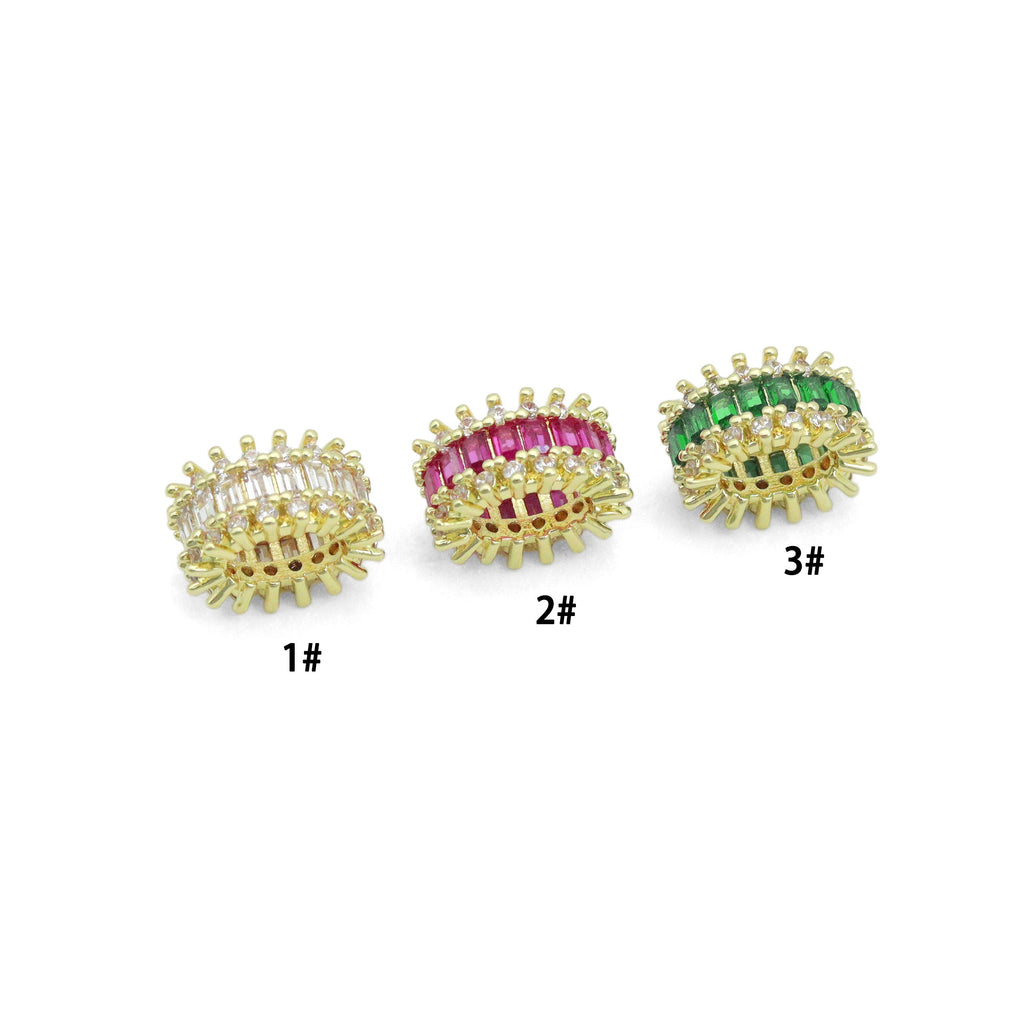 Clear Pink Green CZ Oval Shape Spacer Tube Beads, Charm Pendant for Necklace, Sku#LX973