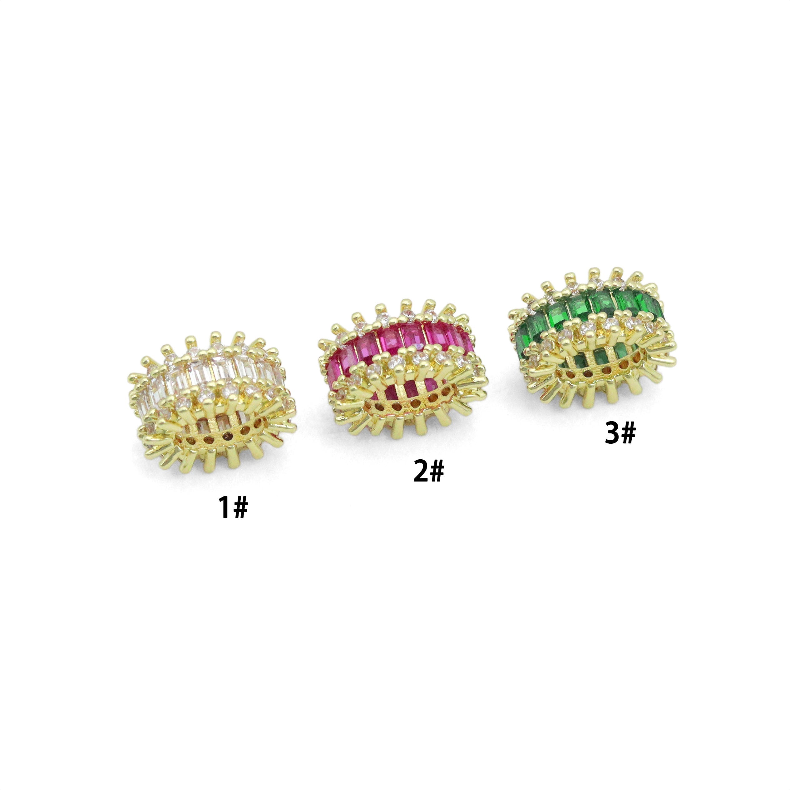 Clear Pink Green CZ Oval Shape Spacer Tube Beads, Charm Pendant for Necklace, Sku#LX973