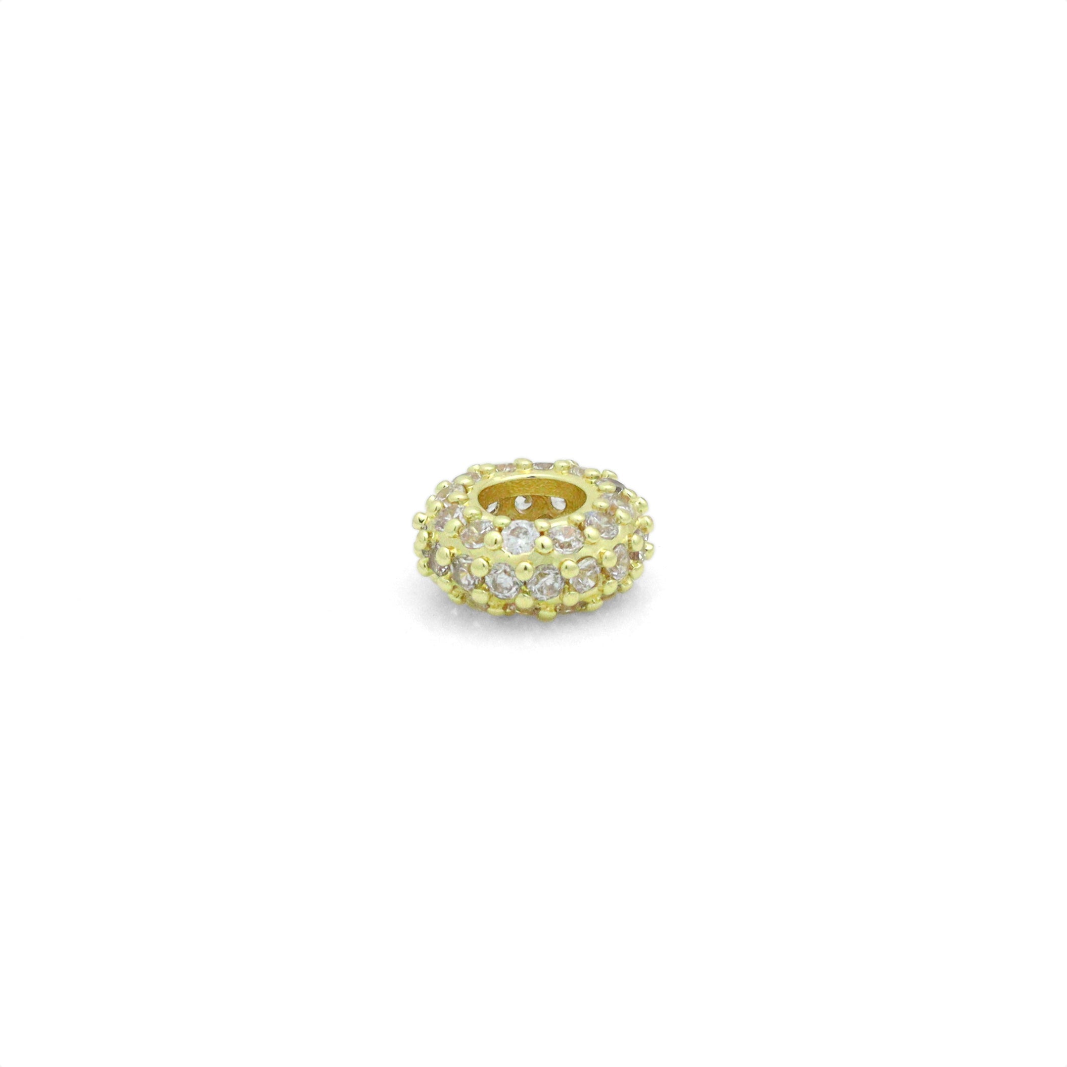 Clear CZ Gold Large Hole Round Spacer Beads Charm Pendant, Sku#LX975