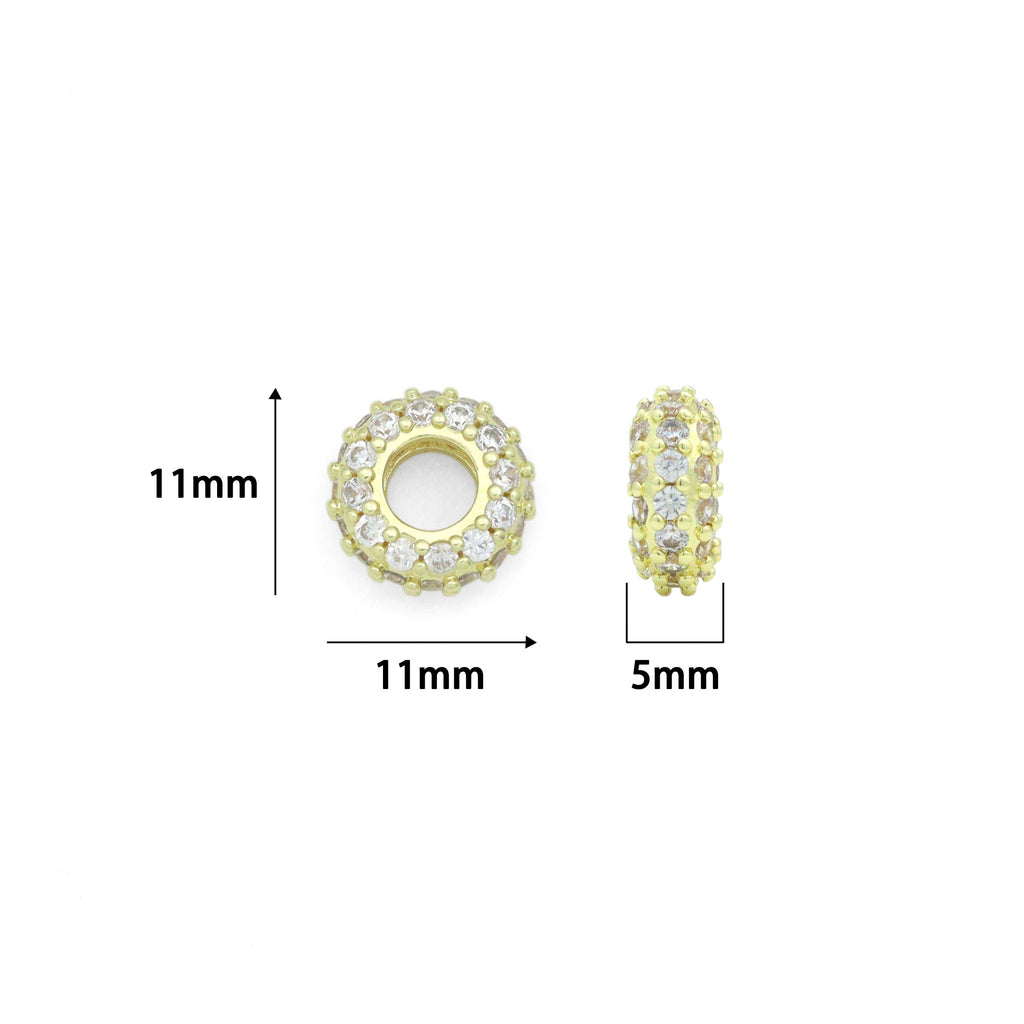 Clear CZ Gold Large Hole Round Spacer Beads Charm Pendant, Sku#LX975