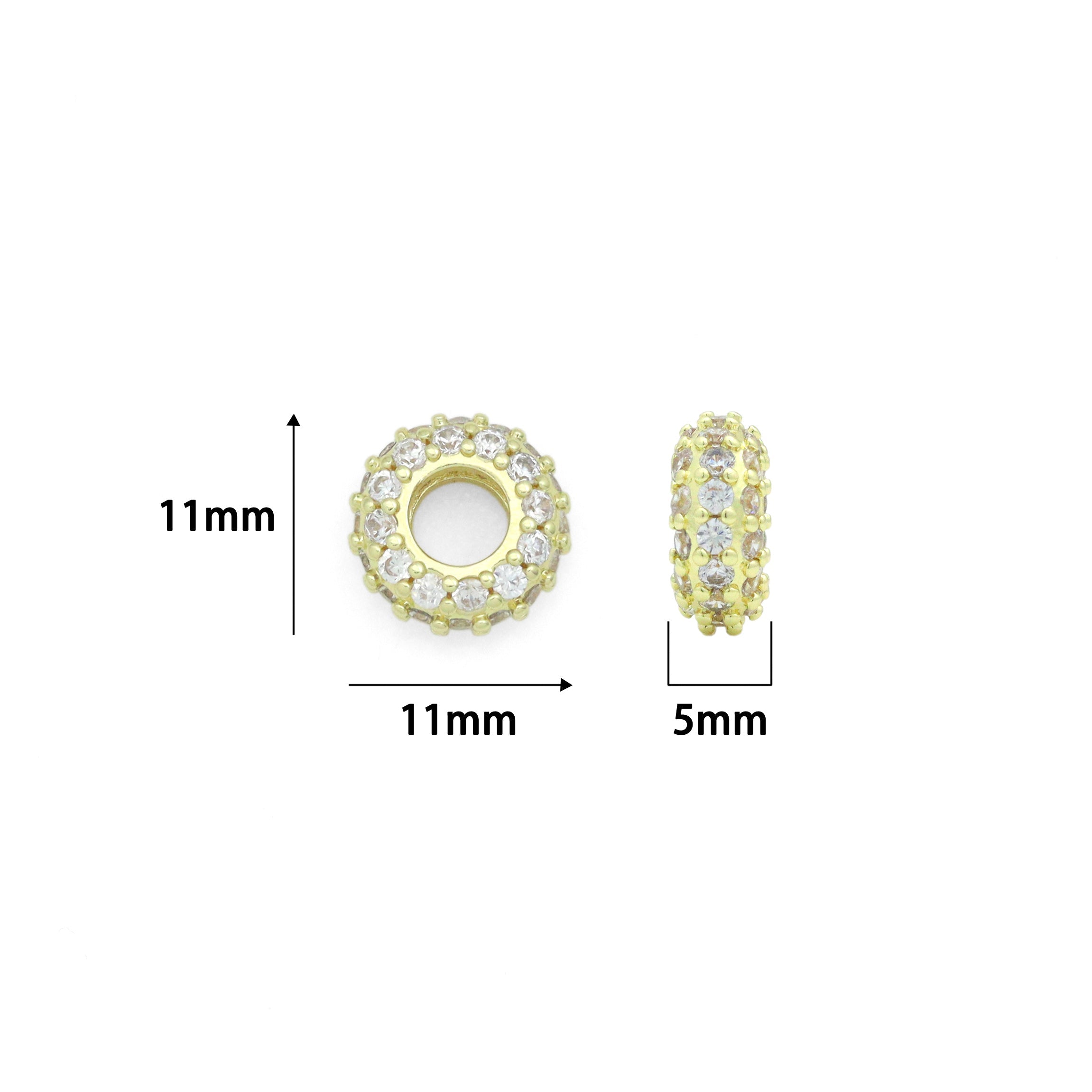 Clear CZ Gold Large Hole Round Spacer Beads Charm Pendant, Sku#LX975