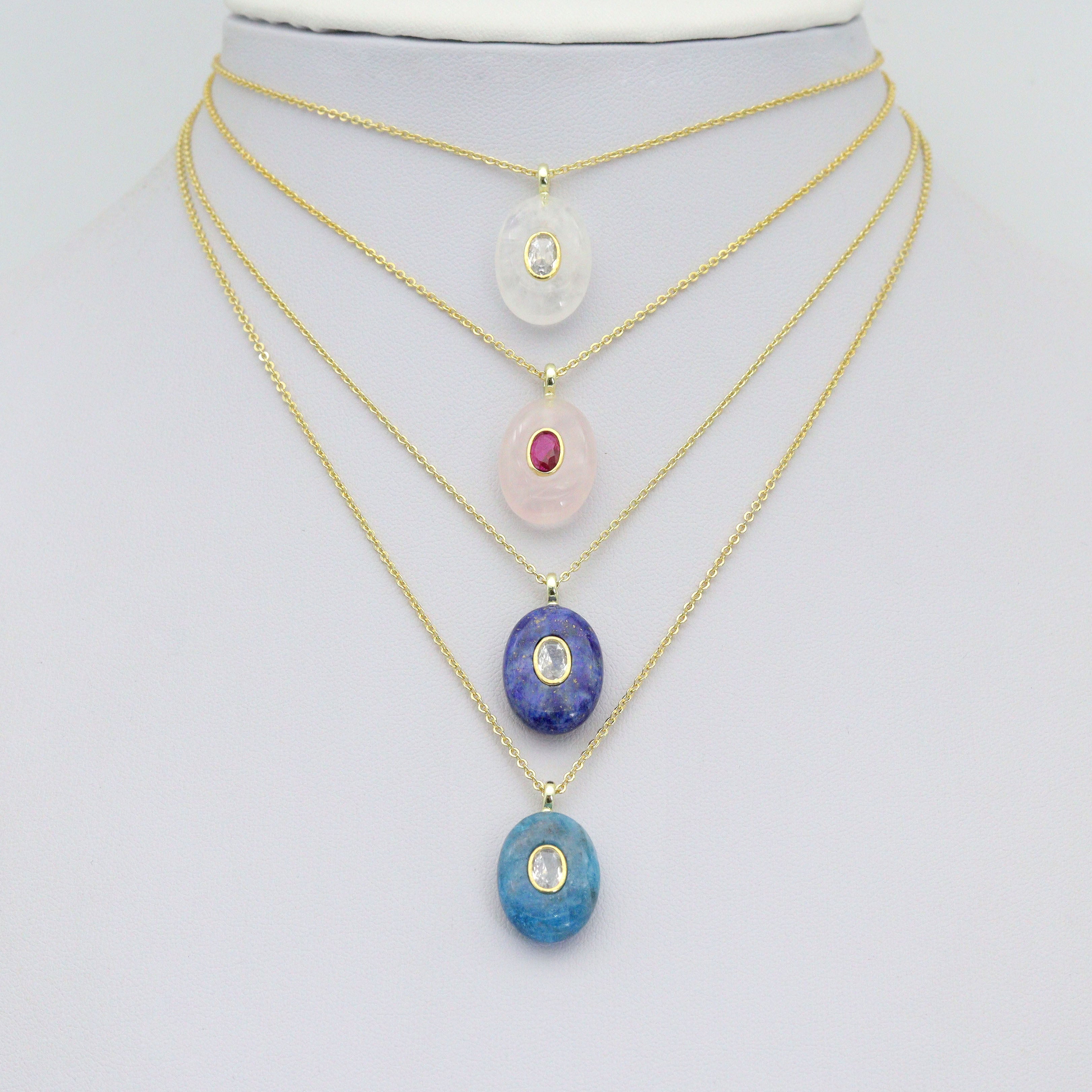 Natural Gemstone Charm Pendant-Quartz, Rose Quartz, Lapis, Blue Apatite, Sku#LY32