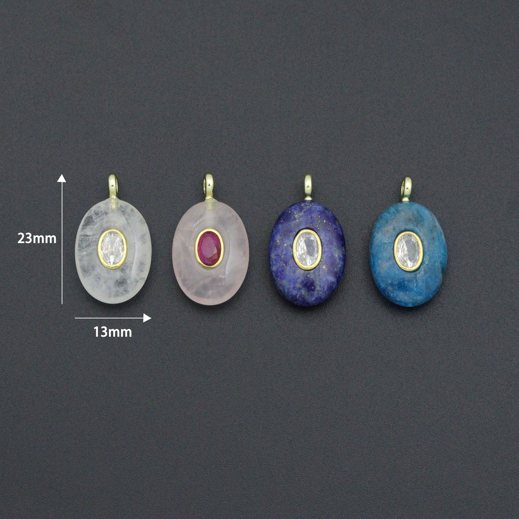 Natural Gemstone Charm Pendant-Quartz, Rose Quartz, Lapis, Blue Apatite, Sku#LY32