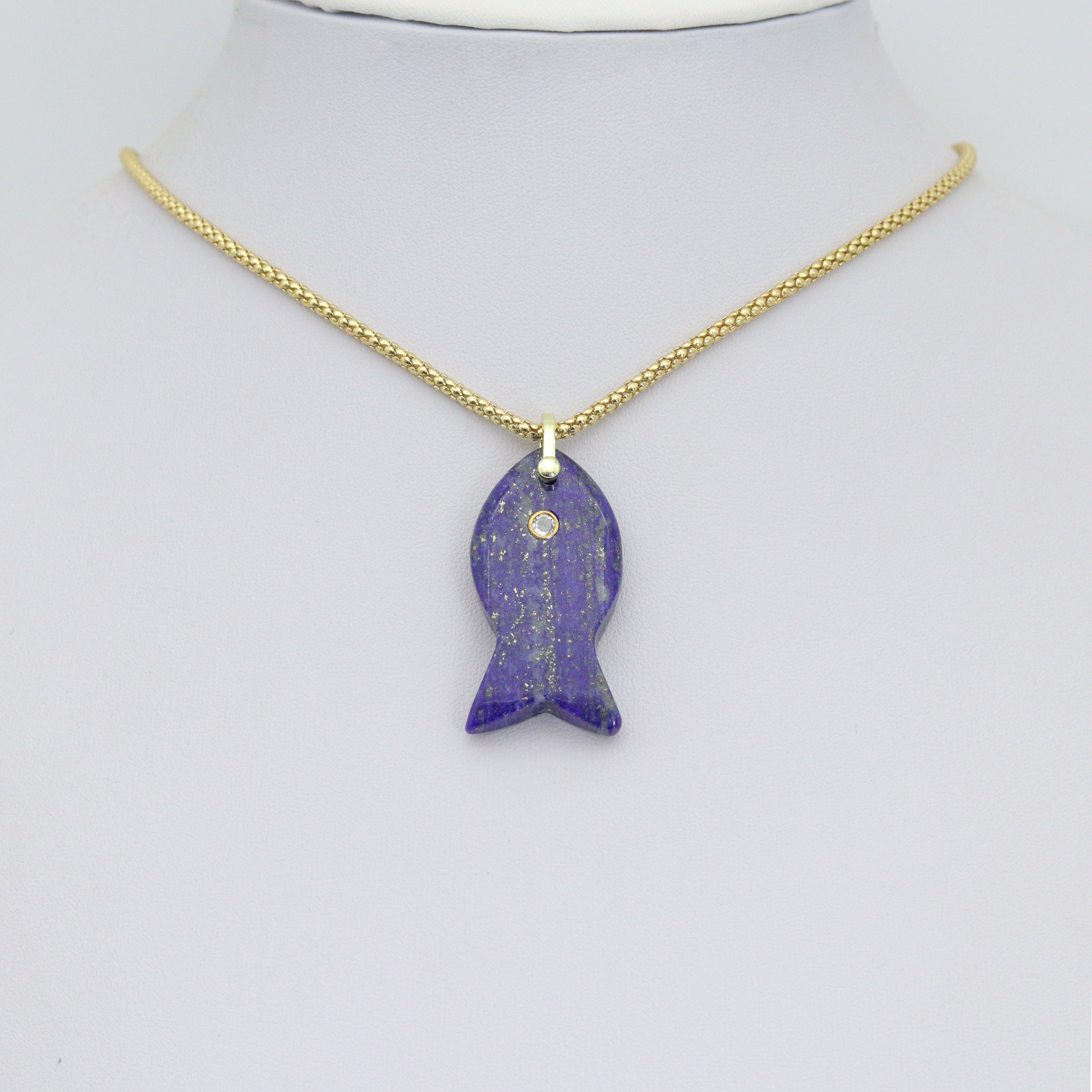 Naturul Gemstone Fish Charm Pendant, Sku#LY31