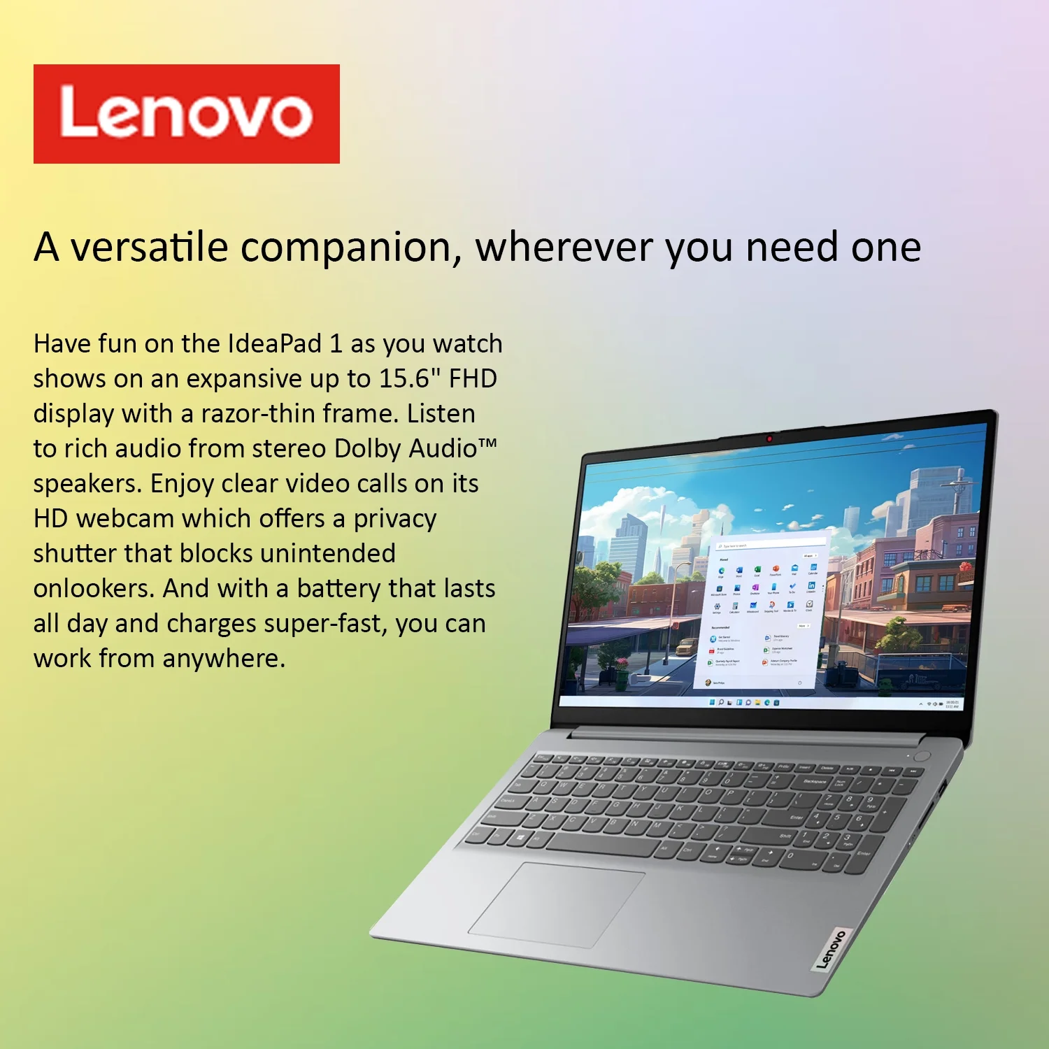 Lenovo Ideapad 1 Laptop, 15.6" FHD, Intel Processor, 8GB RAM, 128GB SSD + 128GB Emmc, Windows 11 Home, Grey