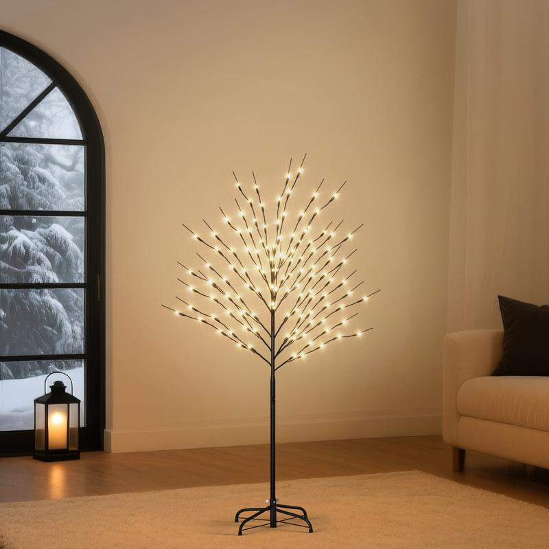 Lilypelle LED Lighted Trees for Christmas Indoor and Outdoor Decoration, 5Ft Warm White Light Metal Twinkling Tree for Holiday Party Home Yard Patio Decor, 8 Lighting Modes and Waterproof