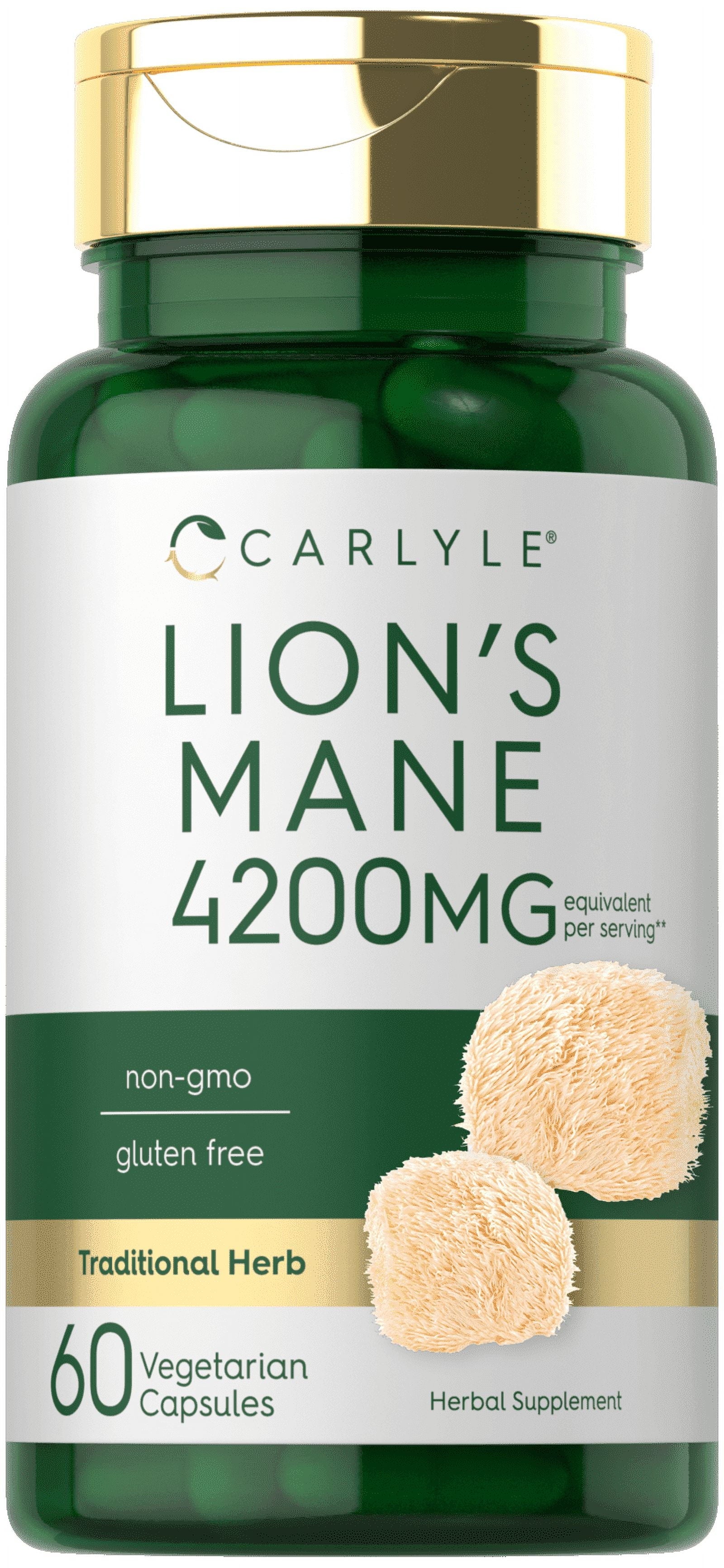 Lions Mane Supplement Capsules | 4200Mg | 60 Count | Vegetarian, Non-Gmo & Gluten Free | by Carlyle