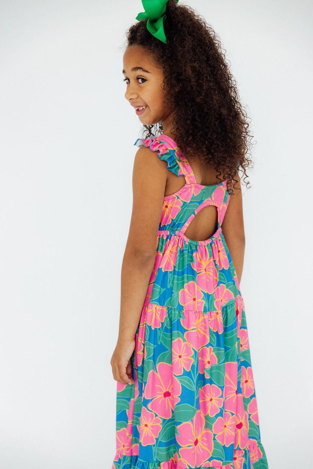 Robe longue à volants Luau à imprimé floral