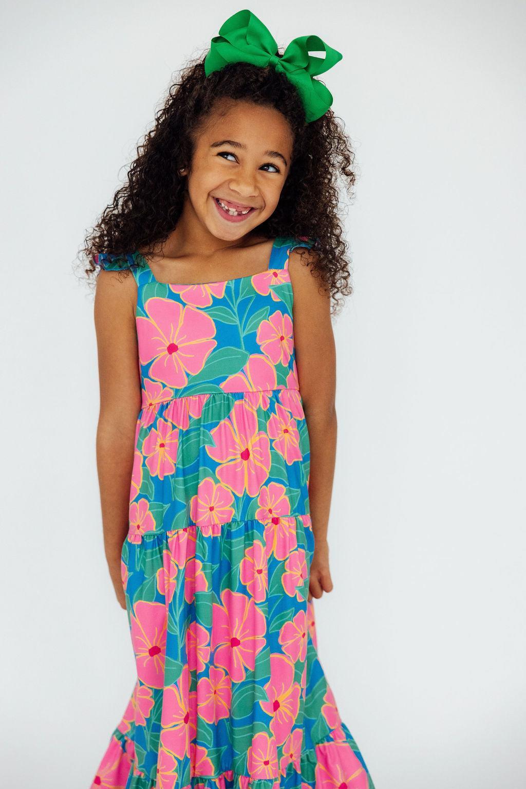 Robe longue à volants Luau à imprimé floral