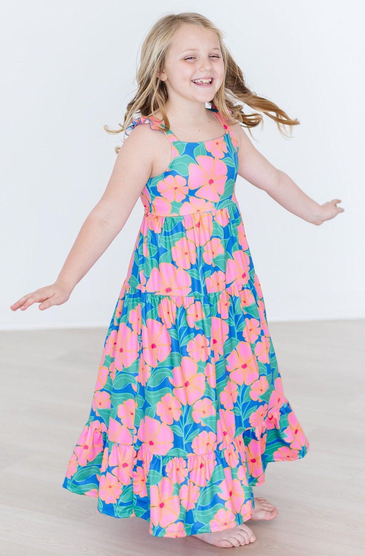 Robe longue à volants Luau à imprimé floral