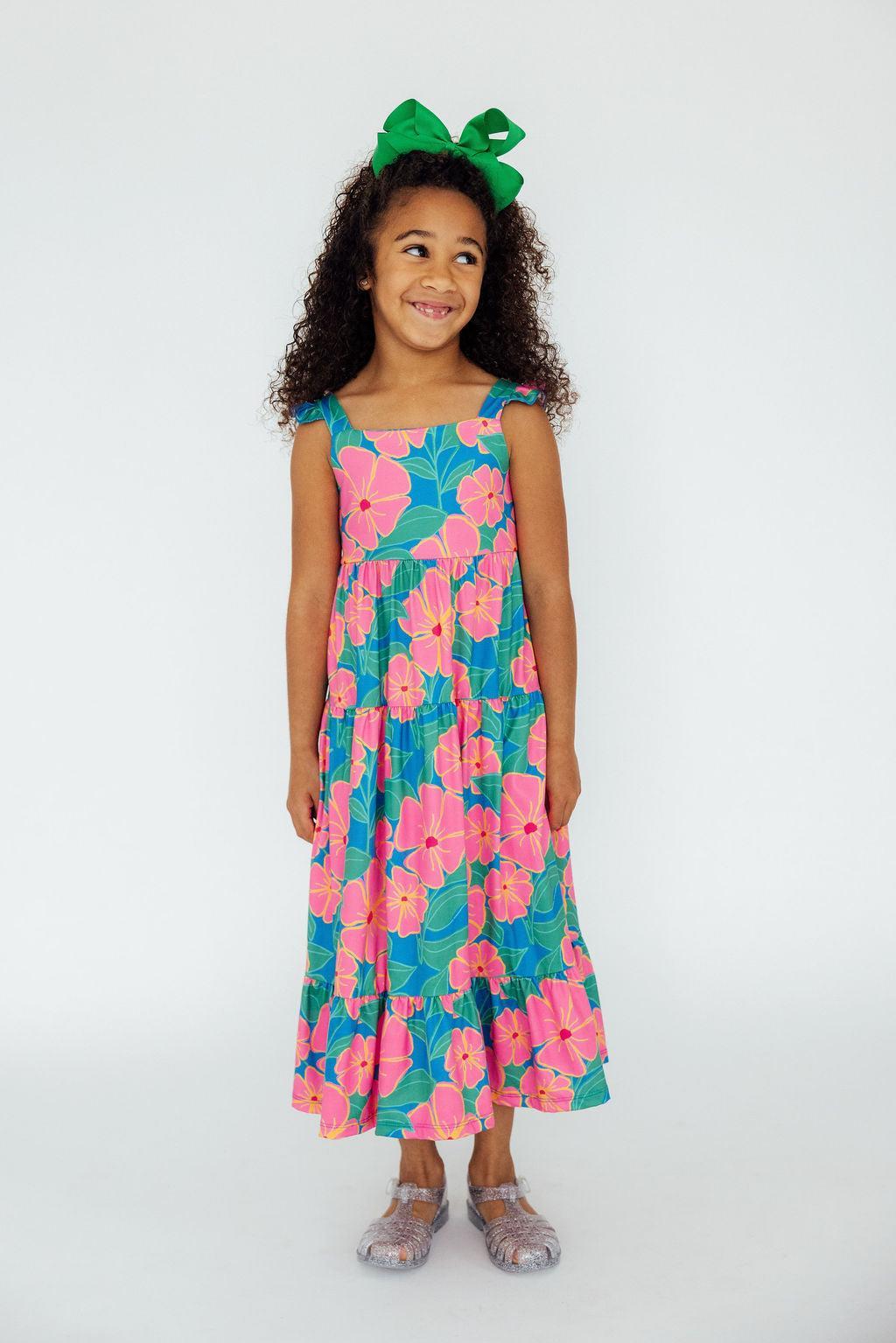 Robe longue à volants Luau à imprimé floral