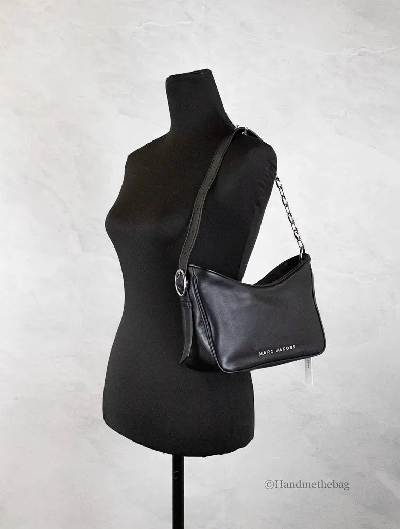 Marc Jacobs Black Leather Hobo Bag – Small Designer Shoulder Bag