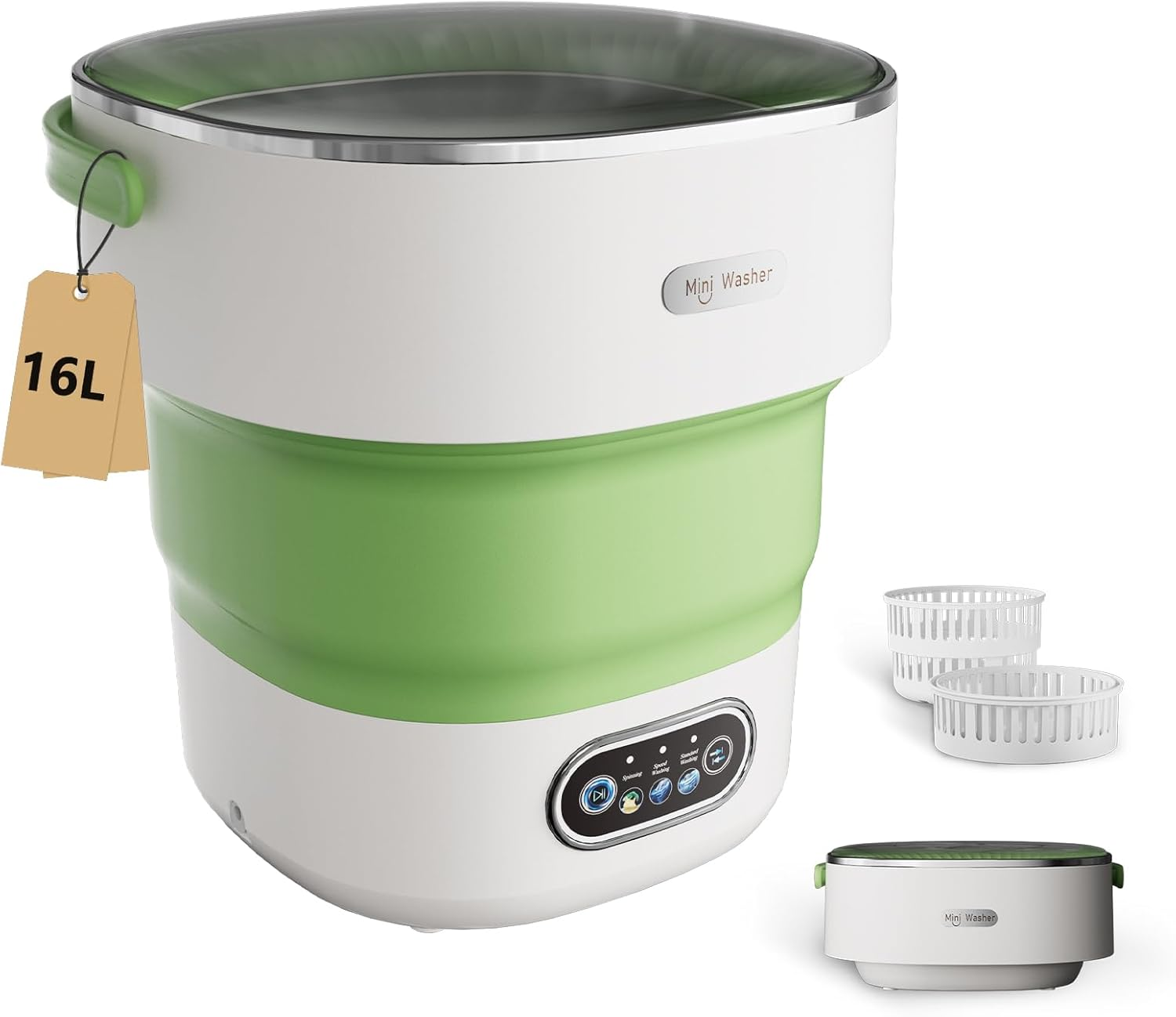 Mini Laundry Machine 16L — Foldable Portable Laundry Machine and Spinner for Baby Clothes, Underwear, Socks; Ideal for Travel, Dorms, Camping