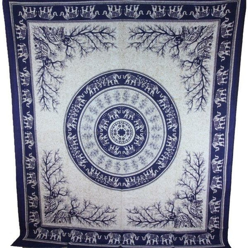 Navy Blue Tigers And Elephants Majestic Wall Tapestry