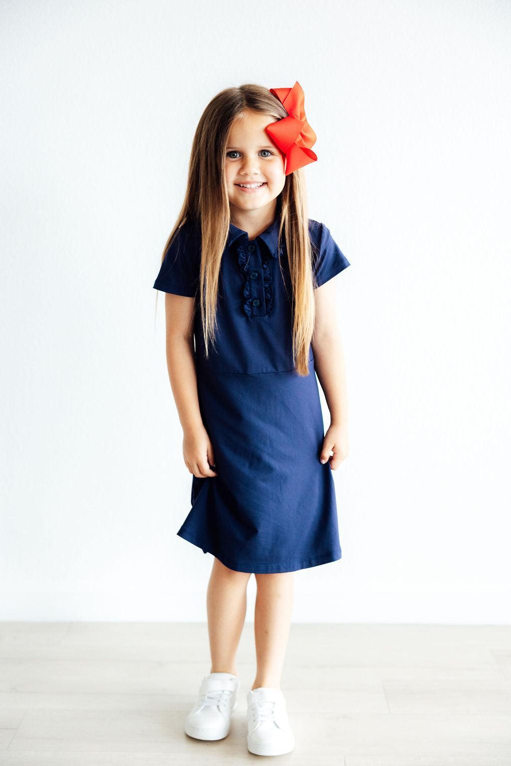 Robe polo marine à manches courtes