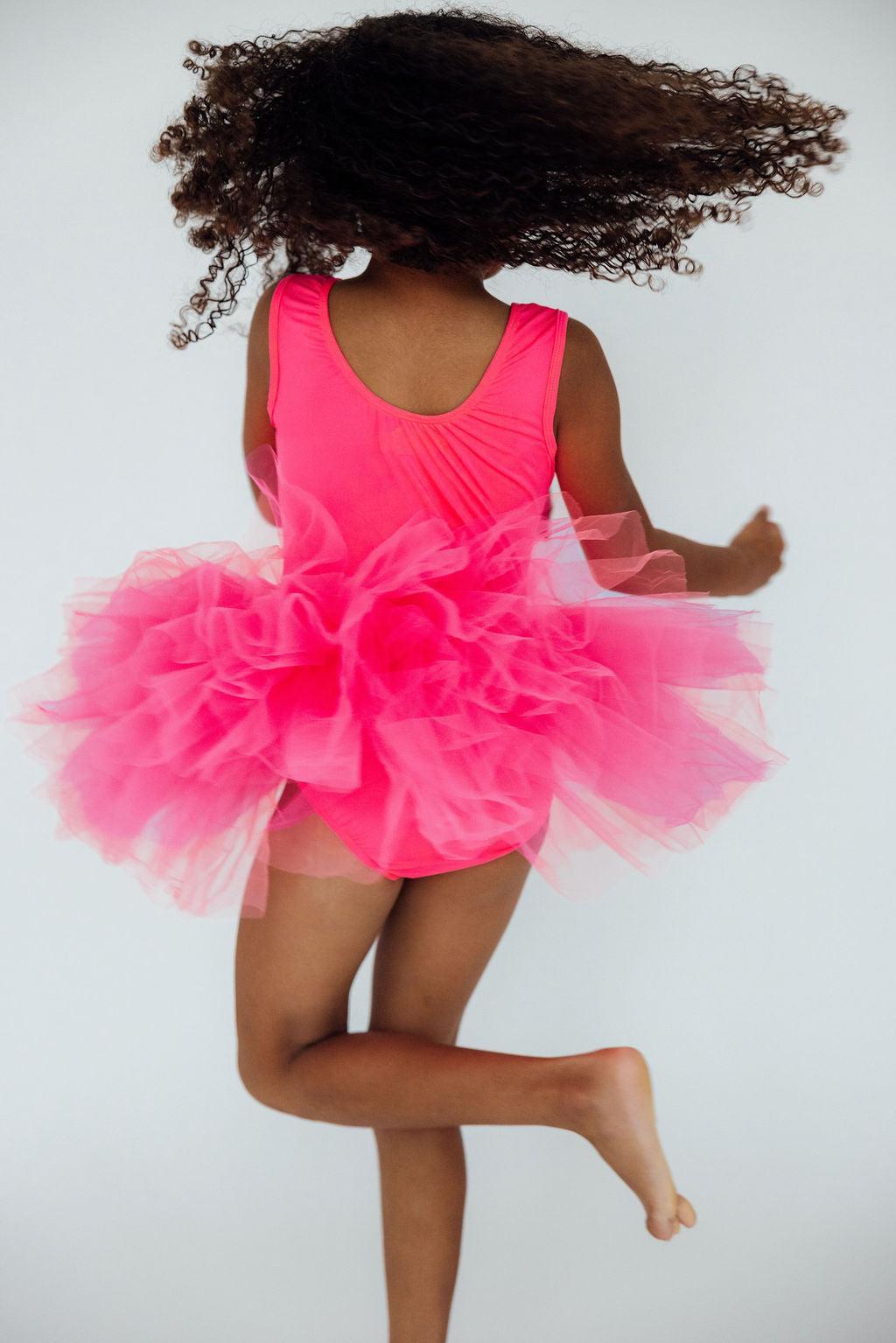 Justaucorps Tutu Bretelles Rose Fluo