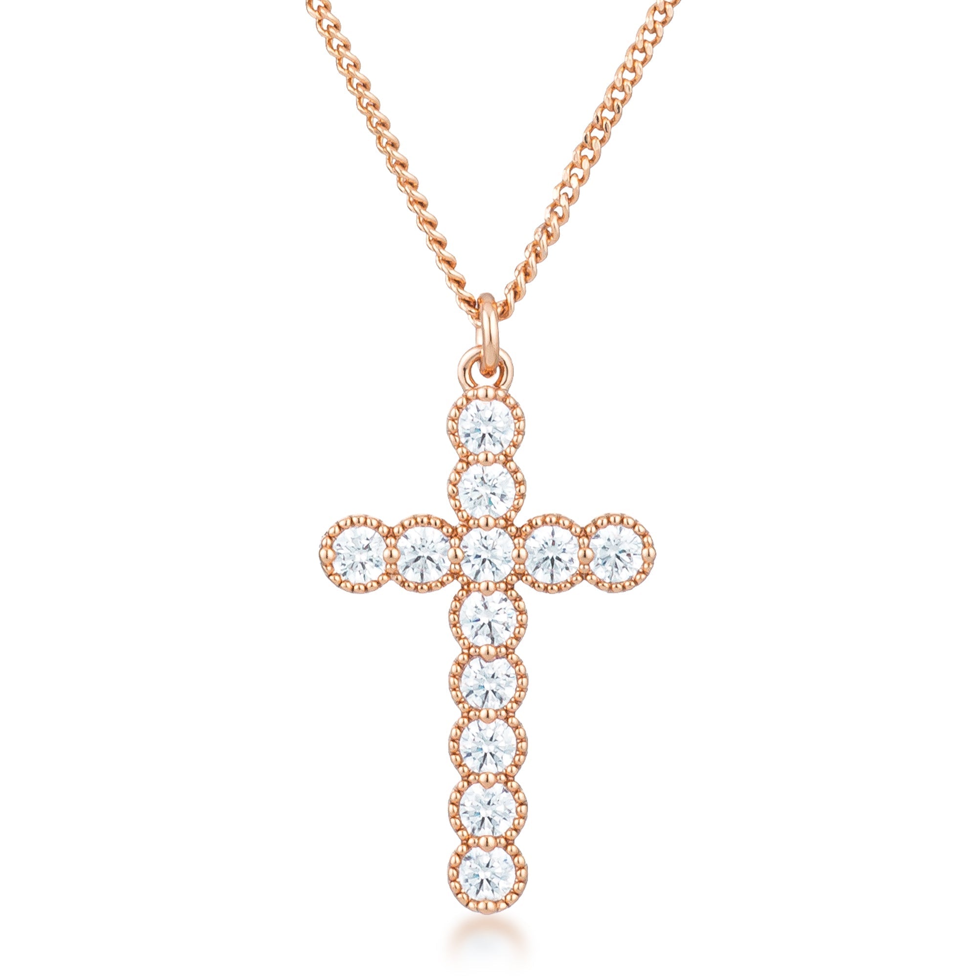 Micro Beaded Plated CZ Cross Pendant