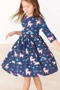 Robe Tournante Manches 3/4 avec Poches Ciel Peint