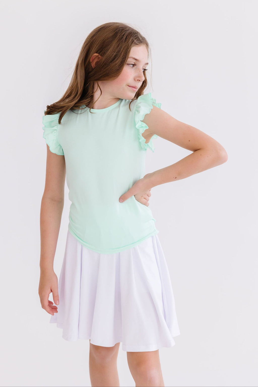 T-shirt à volants vert pastel manches courtes