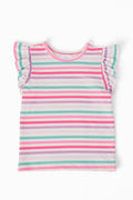 T-shirt Volants Rayures Pastel Manches Courtes