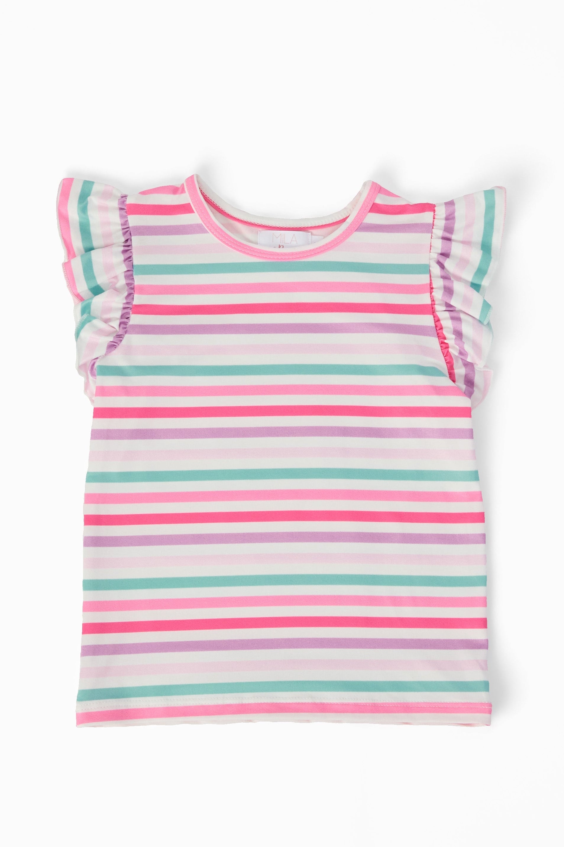 T-shirt Volants Rayures Pastel Manches Courtes