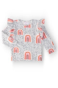 T-shirt à manches longues et à volants Arc-en-ciel Pêche