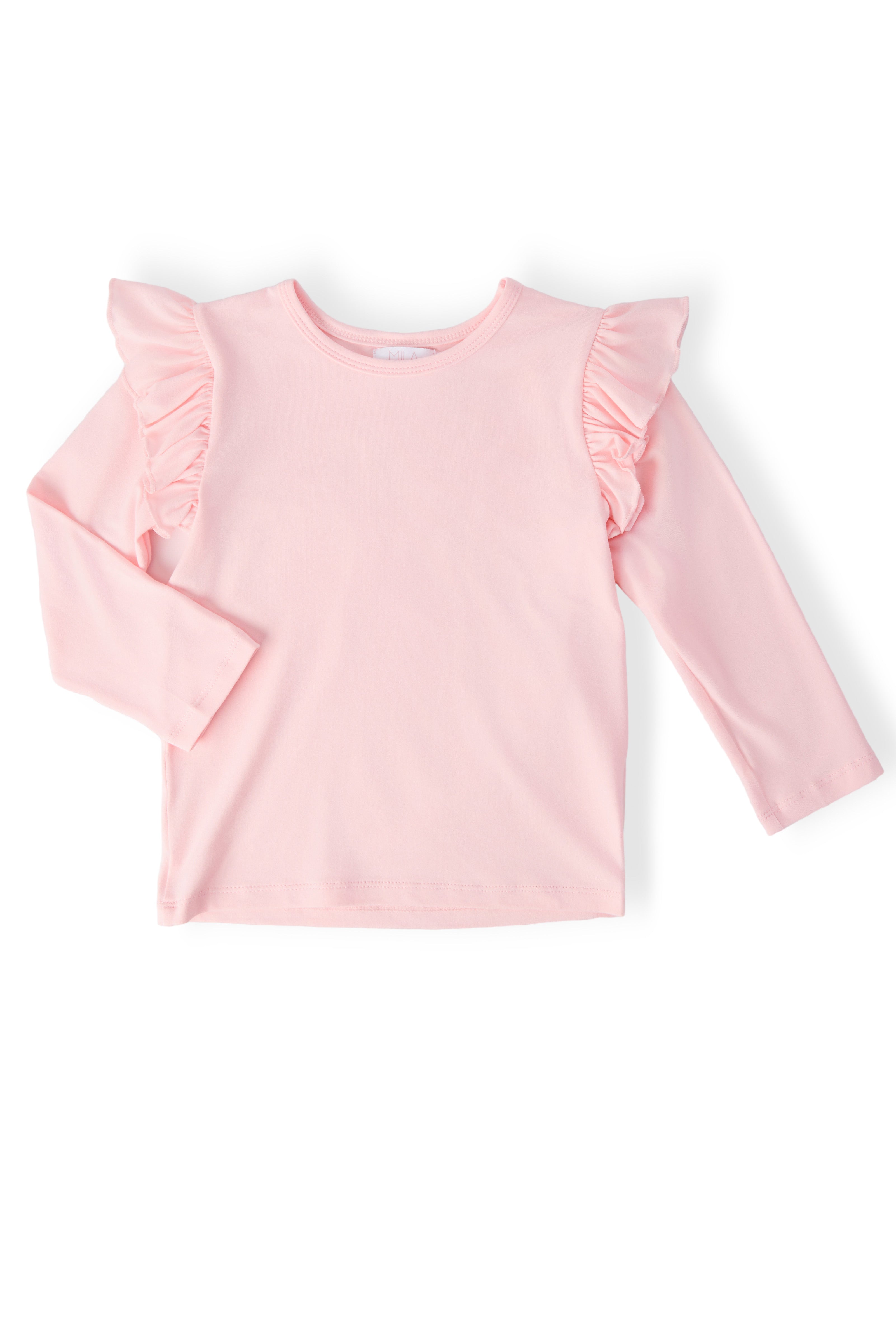 T-shirt à manches longues à volants rose pétale