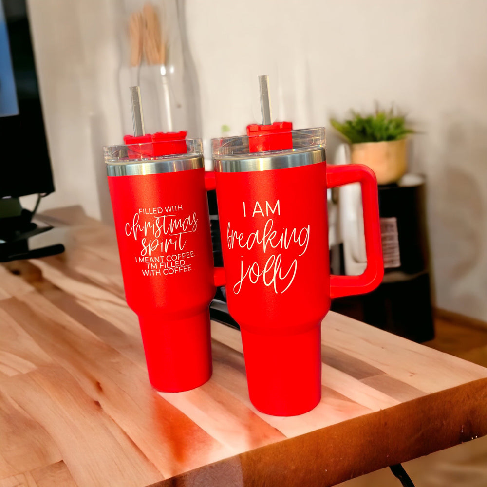 Christmas Coffee Tumbler 40oz Insulated Travel Mug With Handle Lid Straw Red