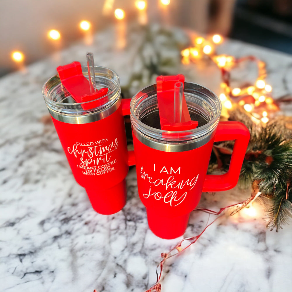 Christmas Coffee Tumbler 40oz Insulated Travel Mug With Handle Lid Straw Red