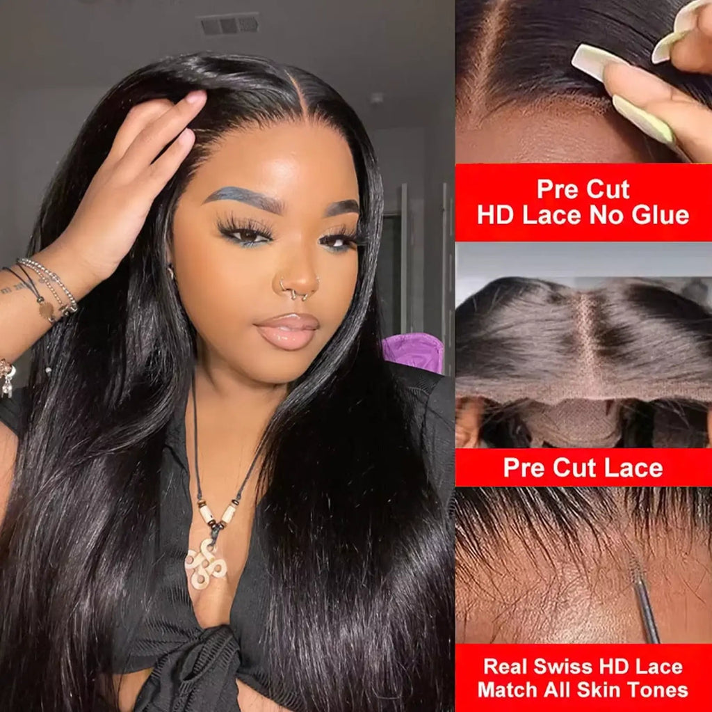 Pré-coupée | Sans colle | Lisse | Sans colle | Cheveux humains | Brésiliens | Prête à porter | Pré-épilée