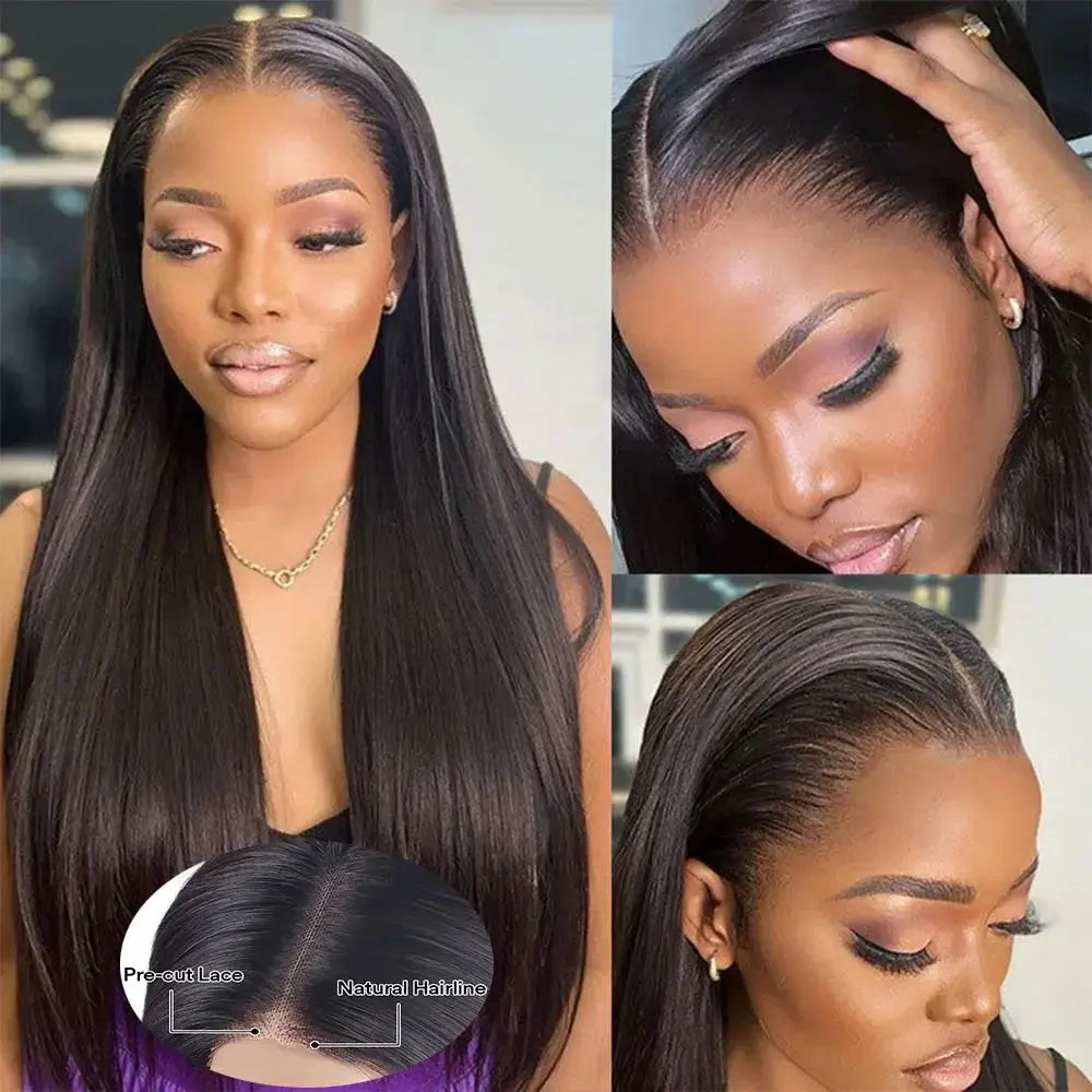 Pré-coupée | Sans colle | Lisse | Sans colle | Cheveux humains | Brésiliens | Prête à porter | Pré-épilée