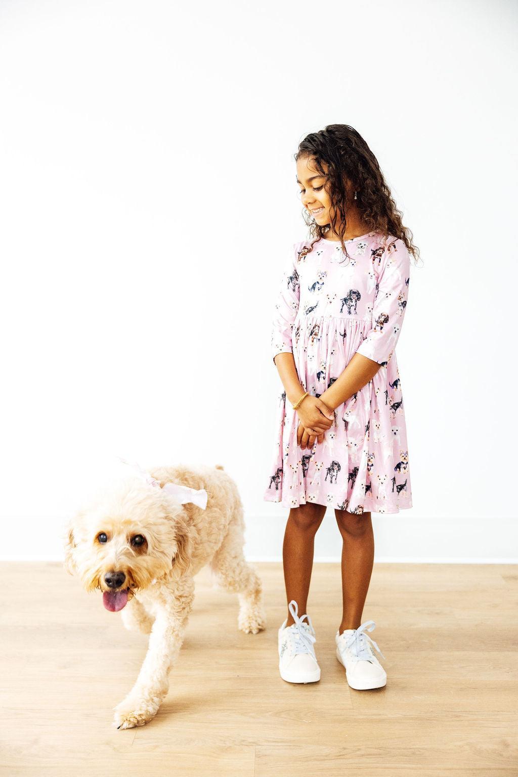 Robe Patineuse 3/4 Manches avec Poches Bisous de Chiot