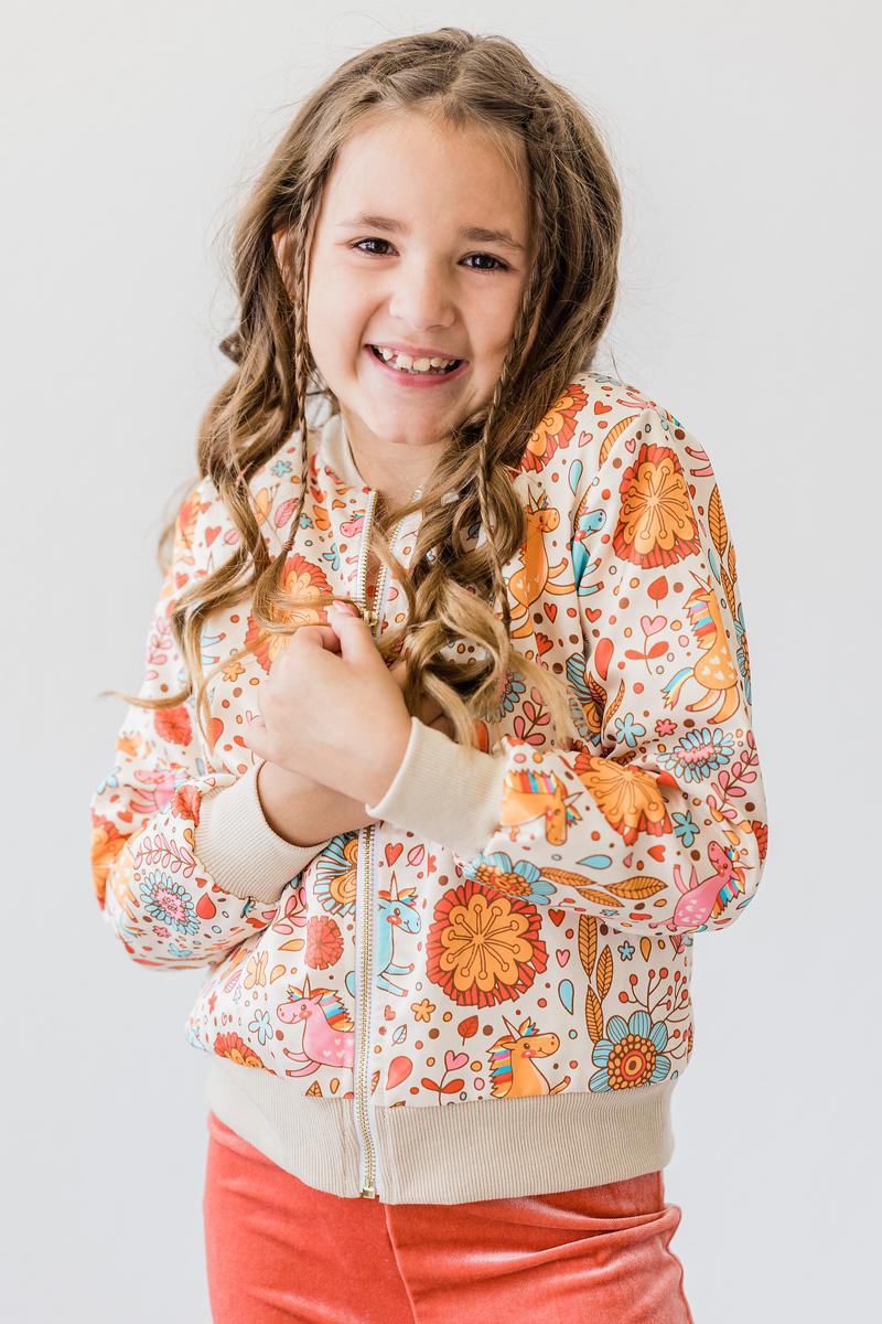 Blouson en satin licornes rétro