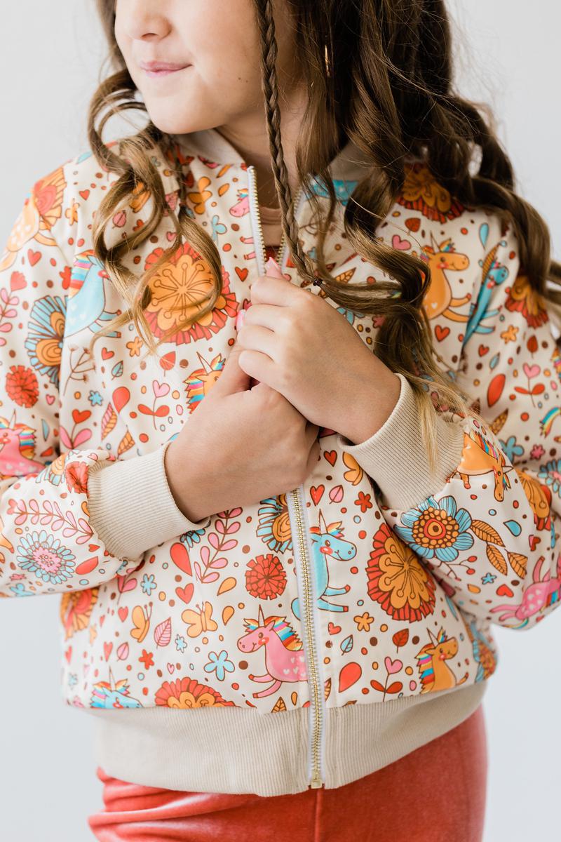 Blouson en satin licornes rétro