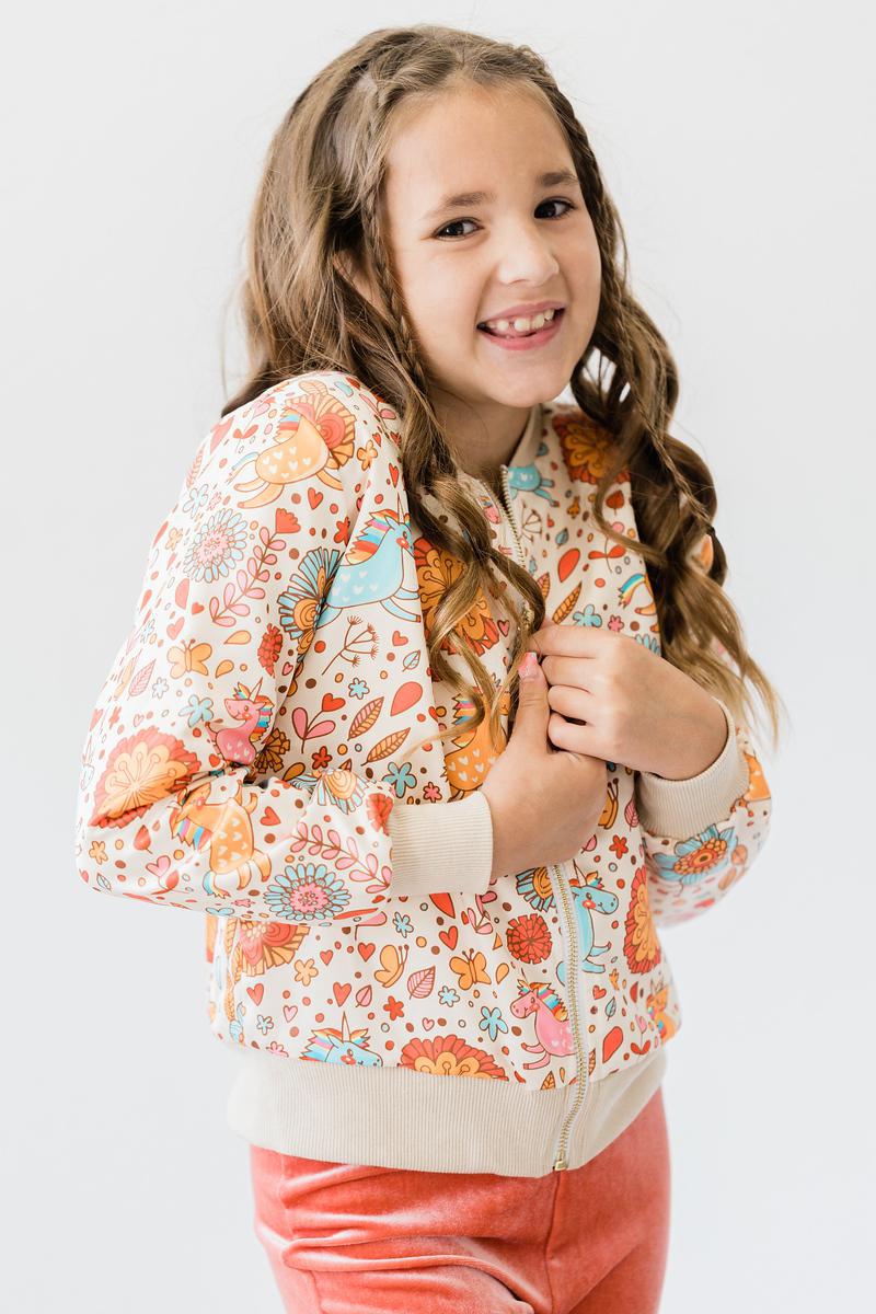 Blouson en satin licornes rétro